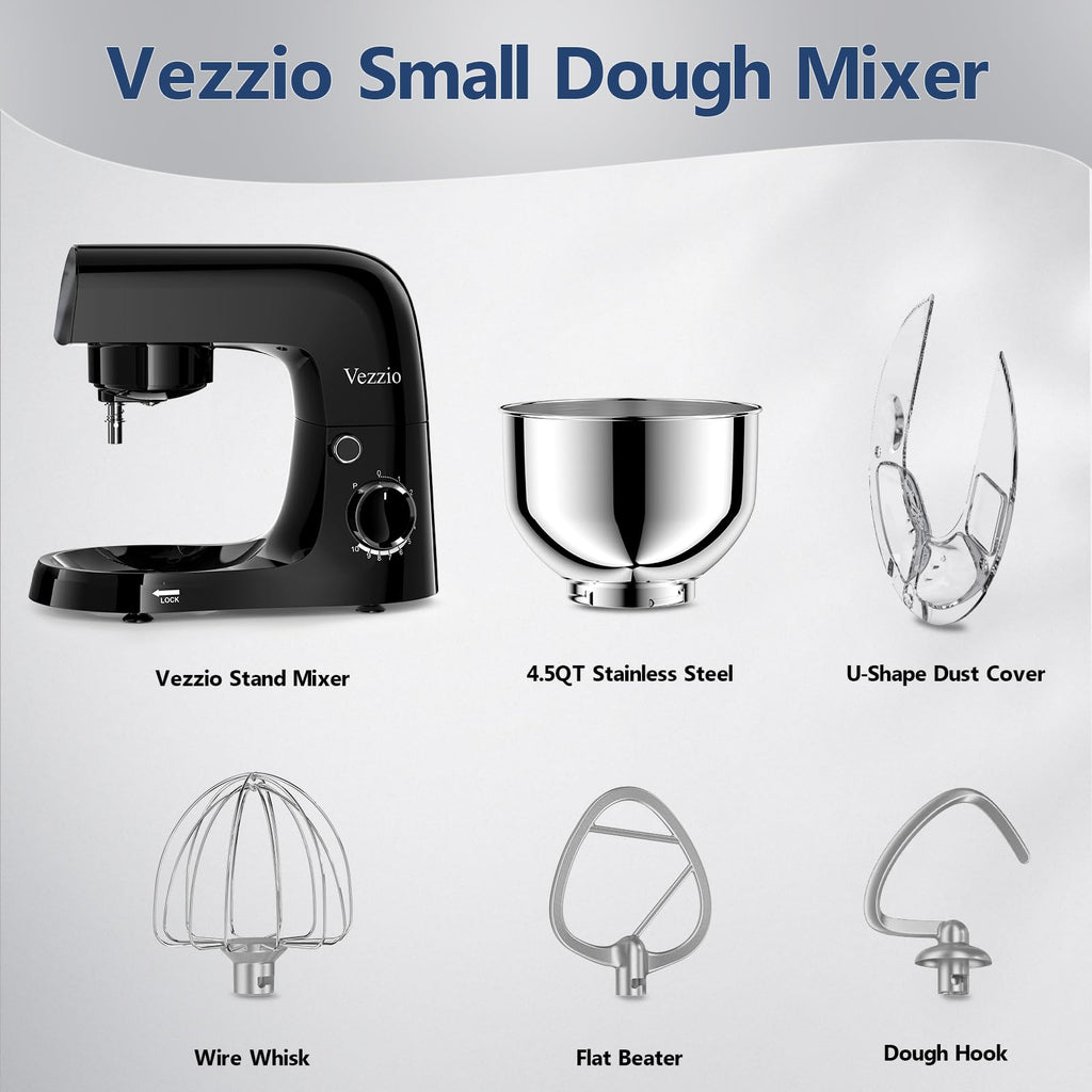 Vezzio Small Stand Mixer | 4.5L 1500W 10-Speed Electric Kitchen Mixer