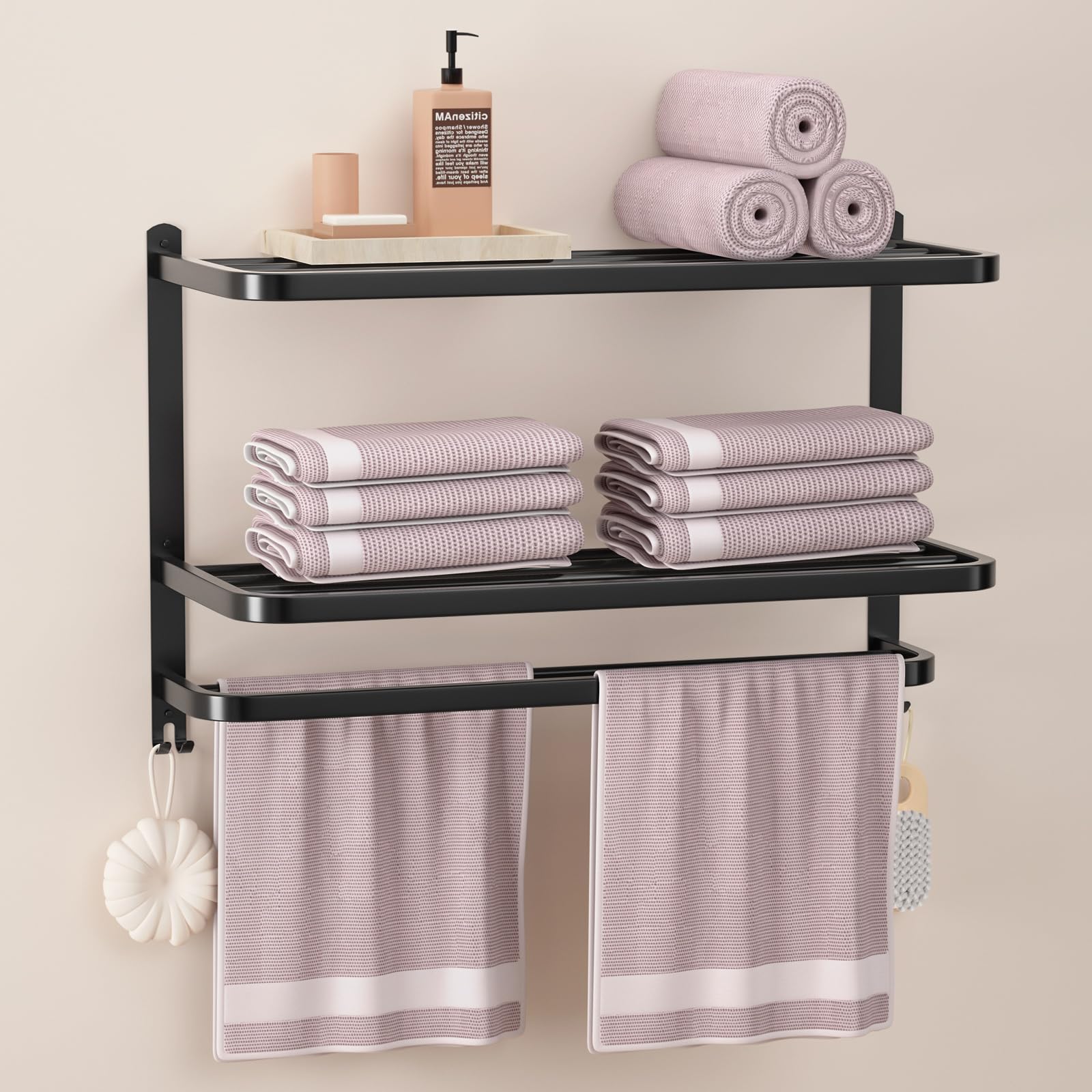 3-Tier Matte Black Towel Rack – SUS304 Stainless Steel Shelf