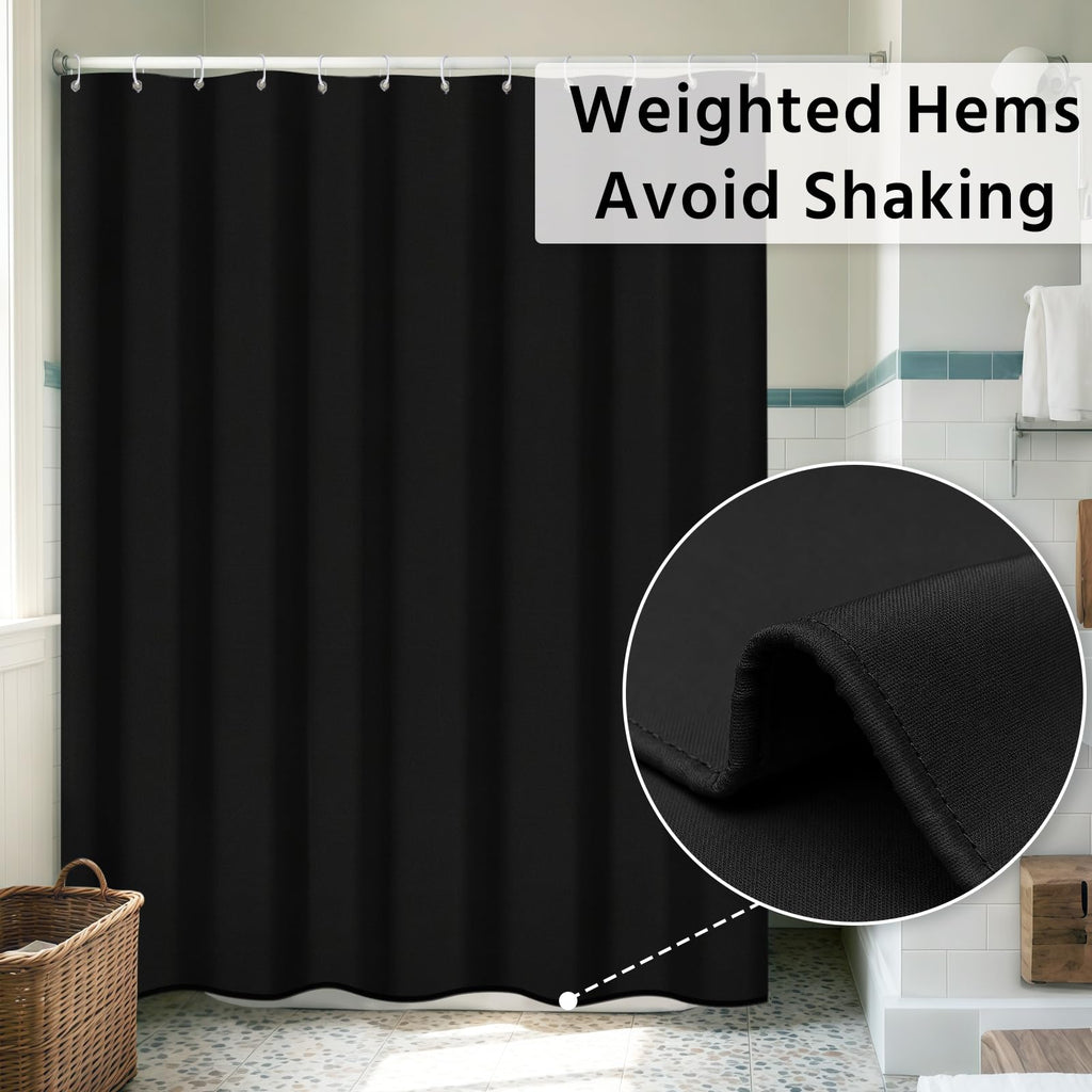 FAVORTALK Black Shower Curtains Waterproof Polyester Fabric Shower Curtain Mould Proof Mildew Resistant 180x180cm Solid Bathroom Curtain Set with 12 - image 5