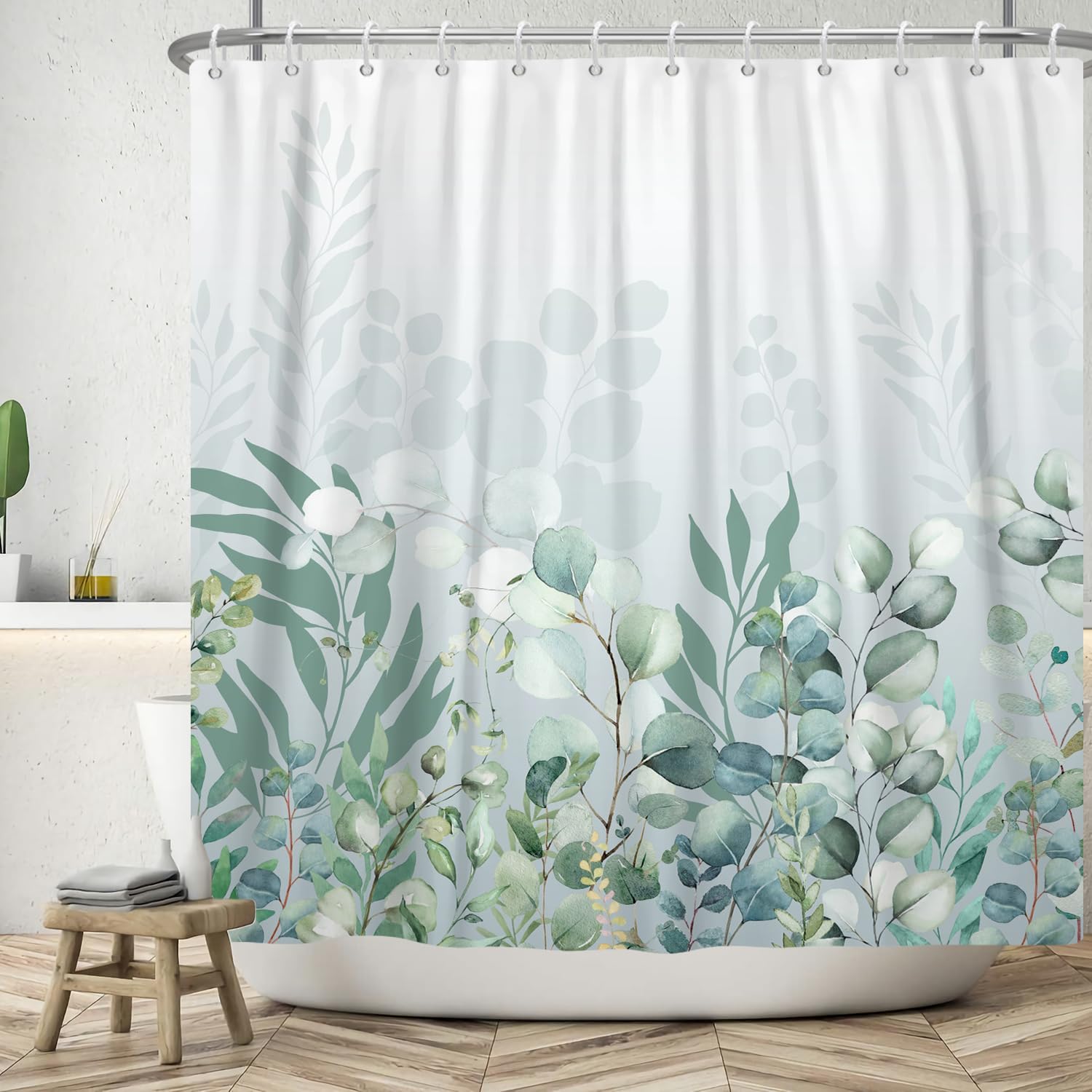 Jolof Store Eucalyptus Leaves Shower Curtain | Waterproof Polyester, 180x200cm