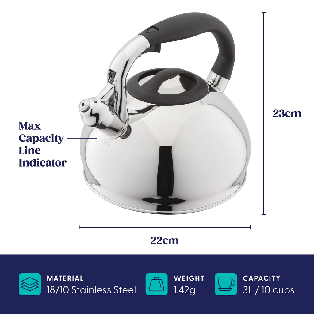 Judge 3L Whistling Stovetop Kettle | 18/10 Stainless Steel Induction Hob