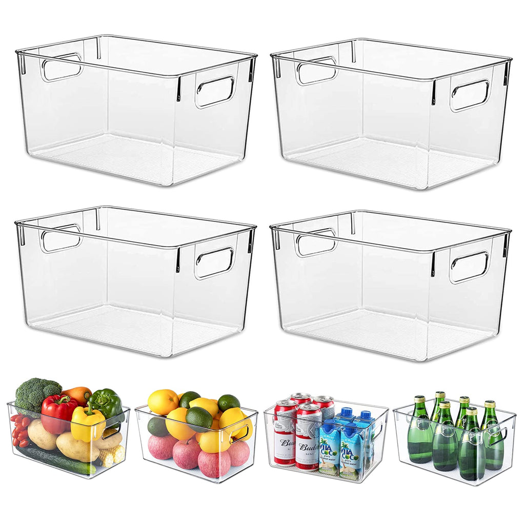 HPYLIFH Fridge Organiser Bins – 4 Pack Clear Stackable Pantry Storage