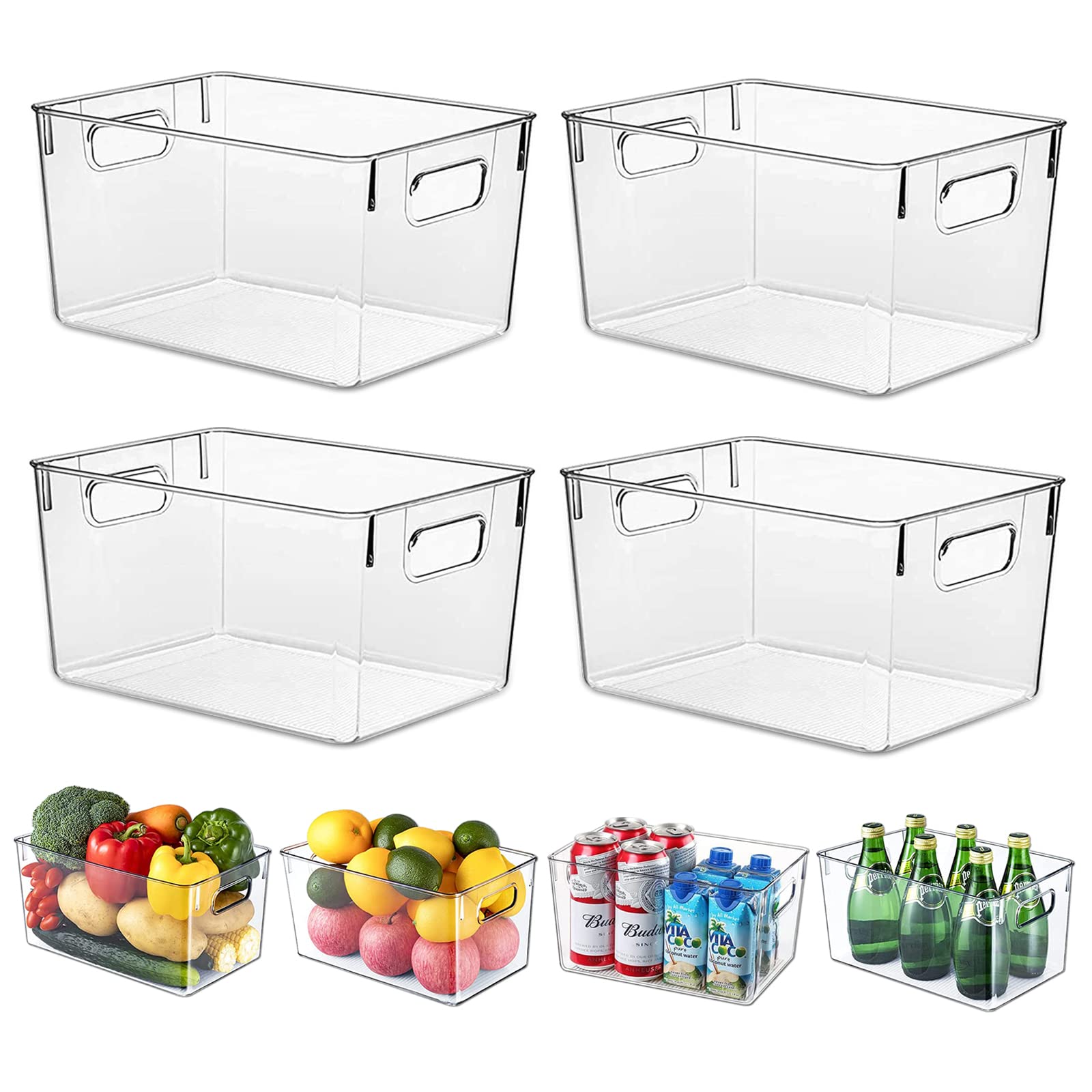 HPYLIFH Fridge Organiser Bins – 4 Pack Clear Stackable Pantry Storage
