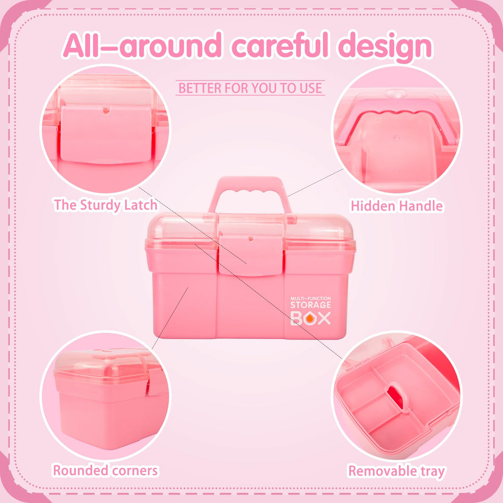 Creahaus 11in Multipurpose Storage Box with Removable Tray, Plastic Small Storage Box with Handle, Portable Art Craft Organizer Case for Sewing - image 3