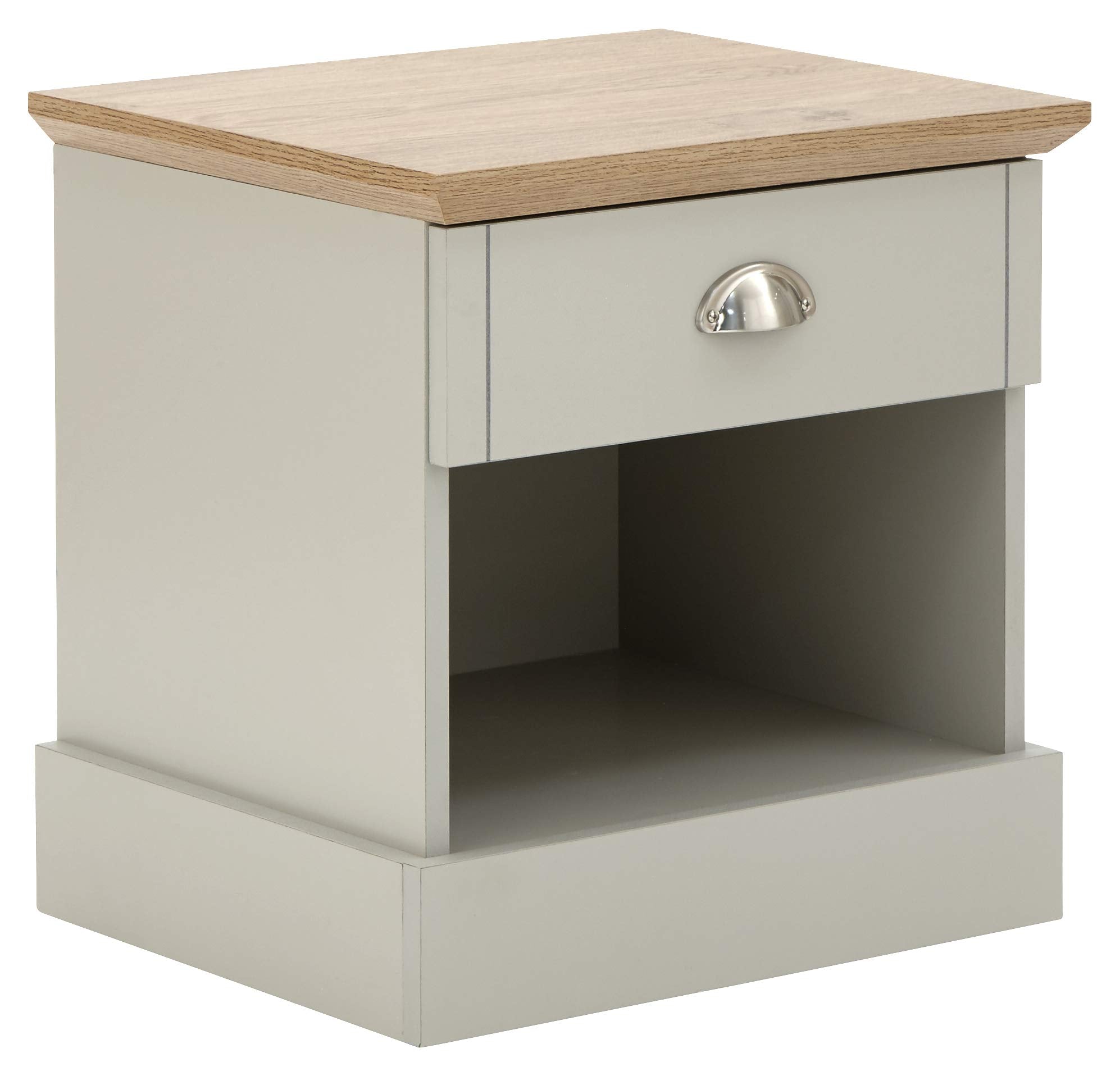 GFW Kendal Bedside Table | Modern Nightstand with Drawer & Oak Top