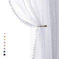 Snow White Pom Pom Sheer Curtains | Linen Look Voile - 52 x 90