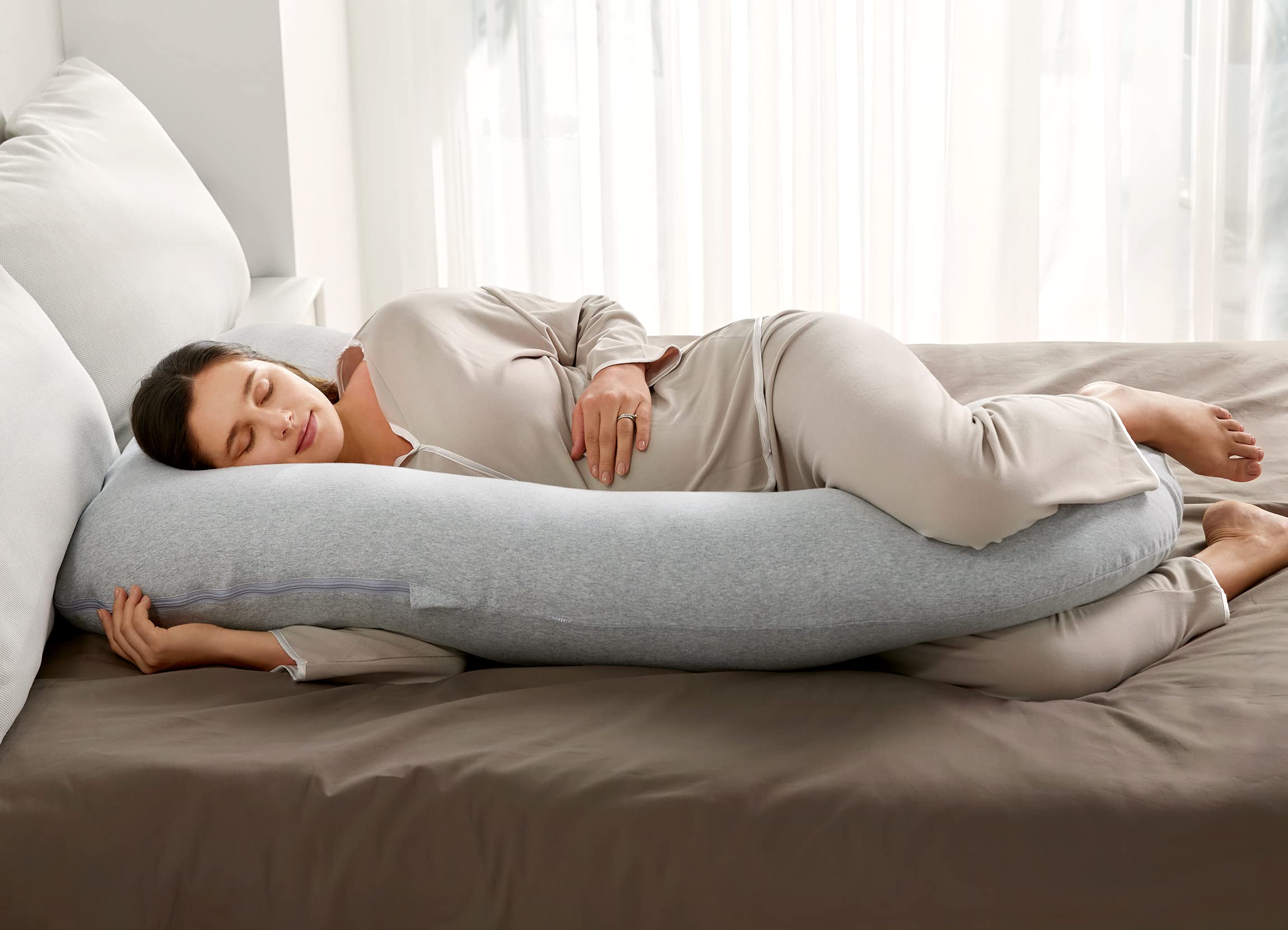 Momcozy 57-Inch U-Shaped Pregnancy Pillow | Full Body Support - Hatha Grey