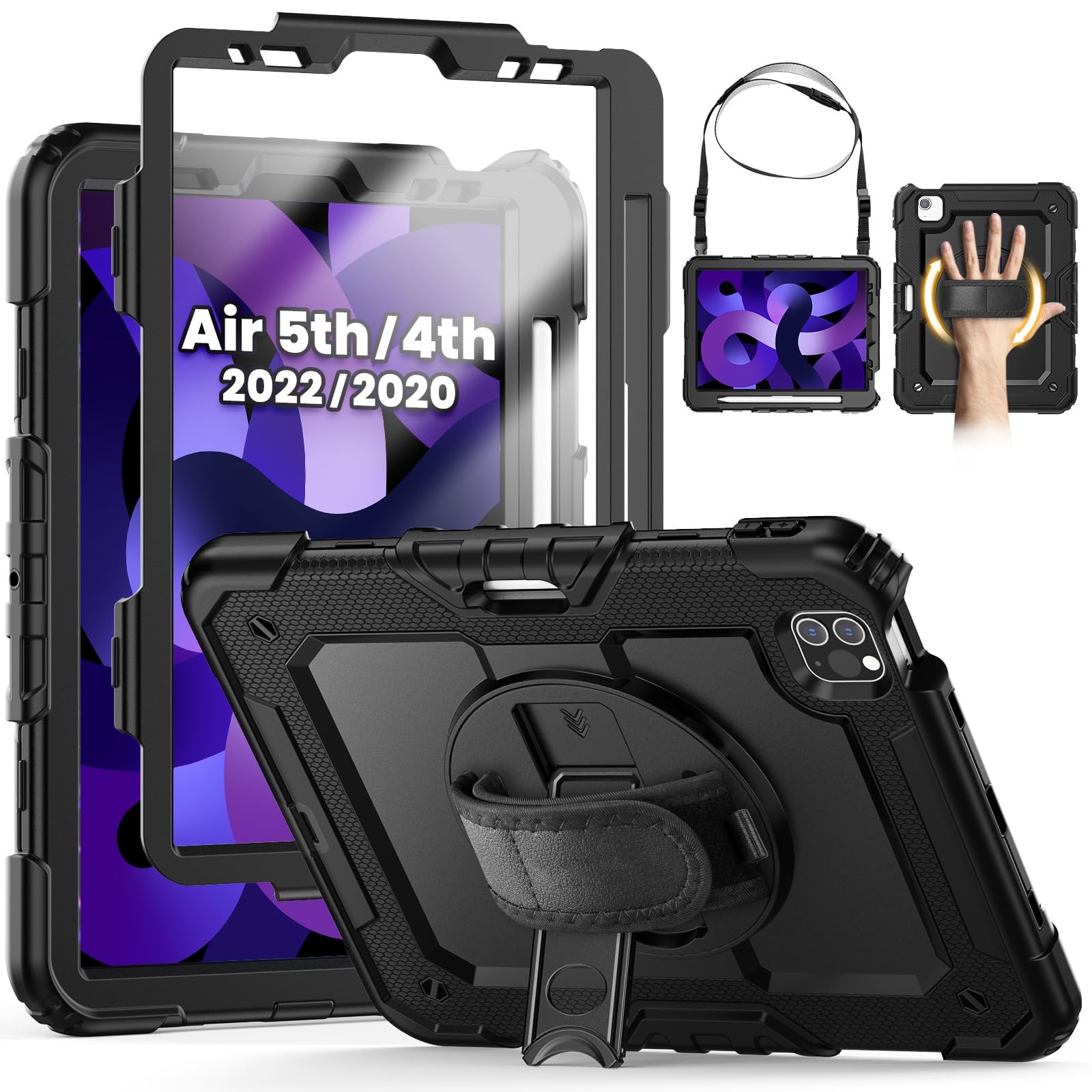 SEYMCY iPad Air 5th/4th Gen Case - Shockproof Cover with Stand & Strap