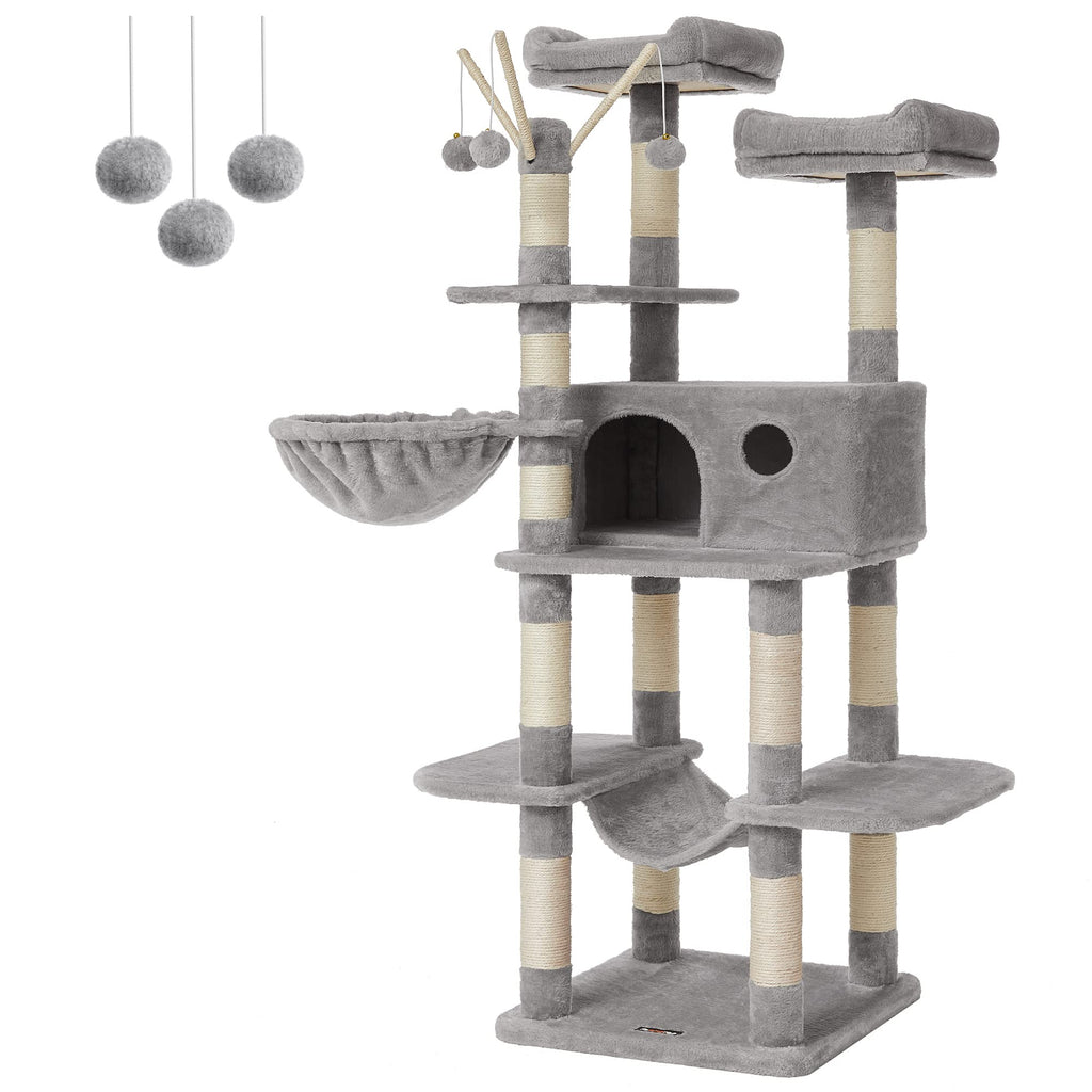 FEANDREA XXL Cat Tree Condo | 164 cm Multi-Level Tower - Light Grey