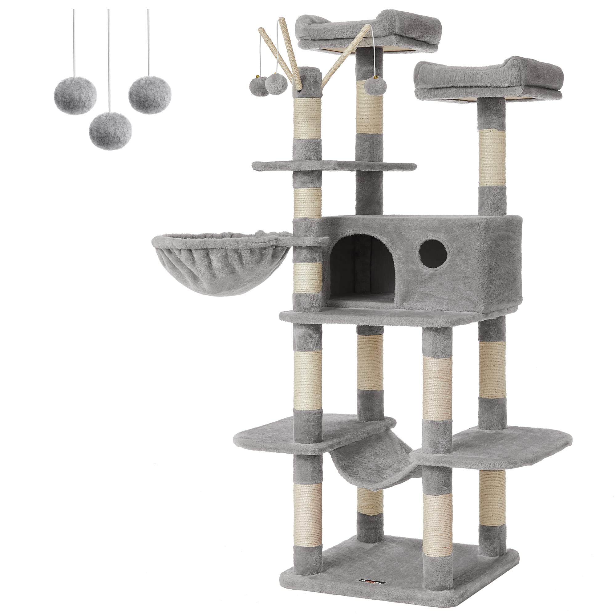 FEANDREA XXL Cat Tree Condo | 164 cm Multi-Level Tower - Light Grey