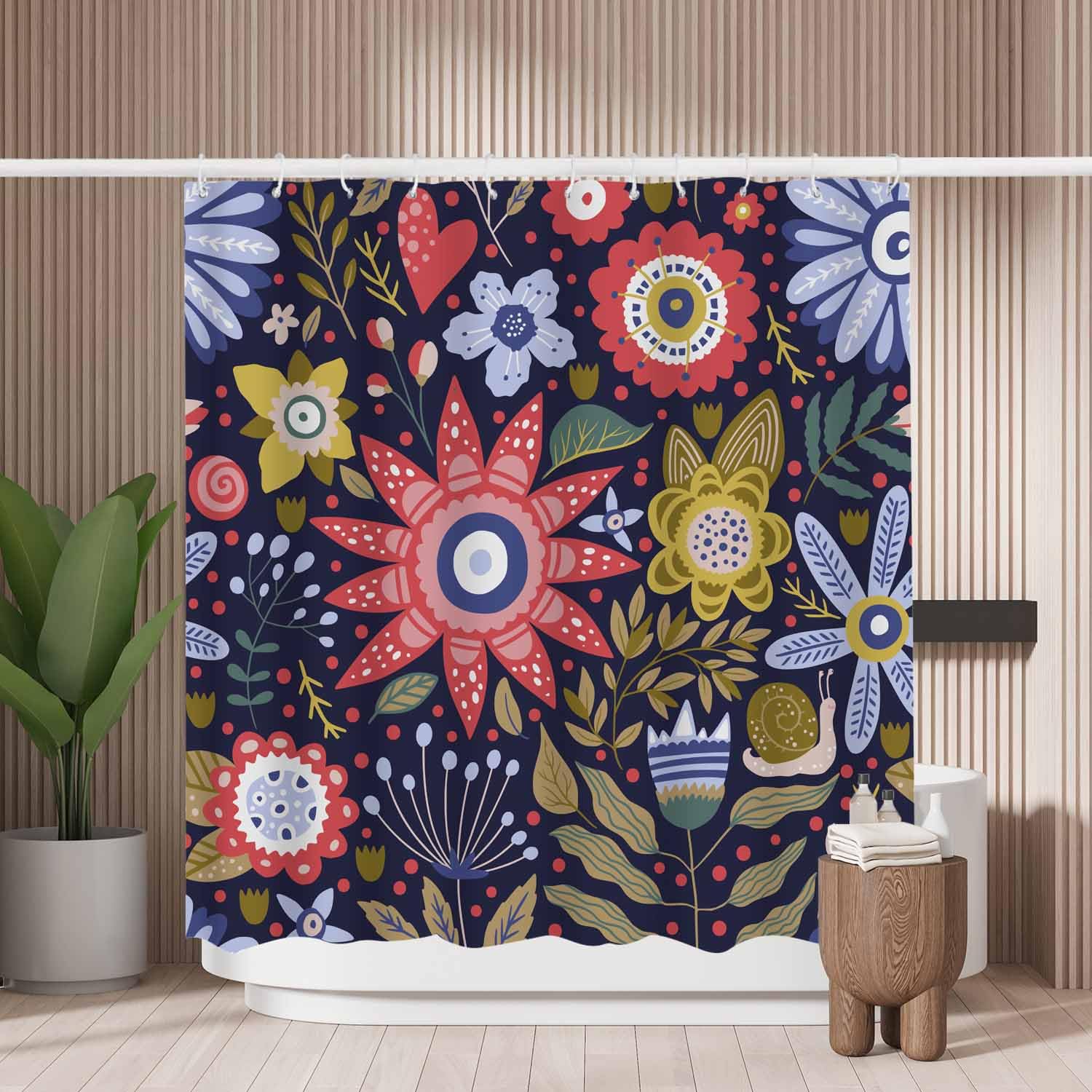 Woutay Colorful Flower Shower Curtain | Mold Resistant Polyester 180x180cm