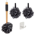 Loofah Bath Set – Long Handle Back Scrubber with 2 Poufs