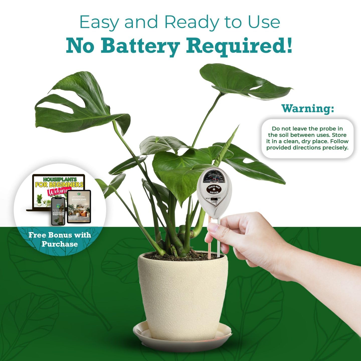 Houseplant Resource Center 3-in-1 Soil Moisture, Light & pH Meter