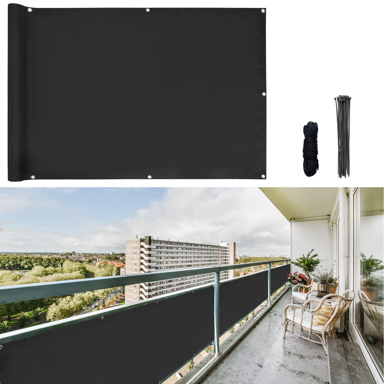 CCLIFE Balcony Privacy Screen | Opaque UV Protection | 75 x 300 cm
