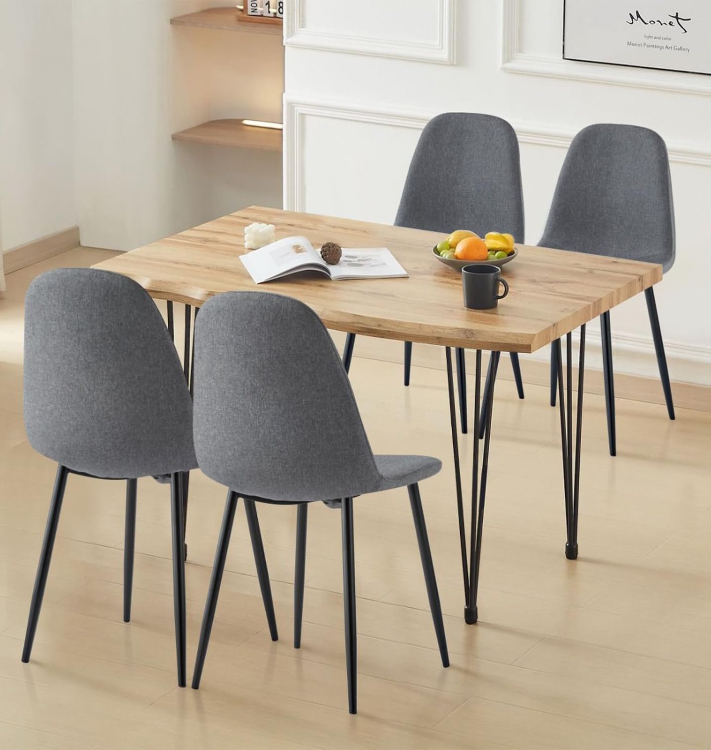 Hallowood Cullompton 4 Seater Dining Table Set – Live Edge & Grey Fabric