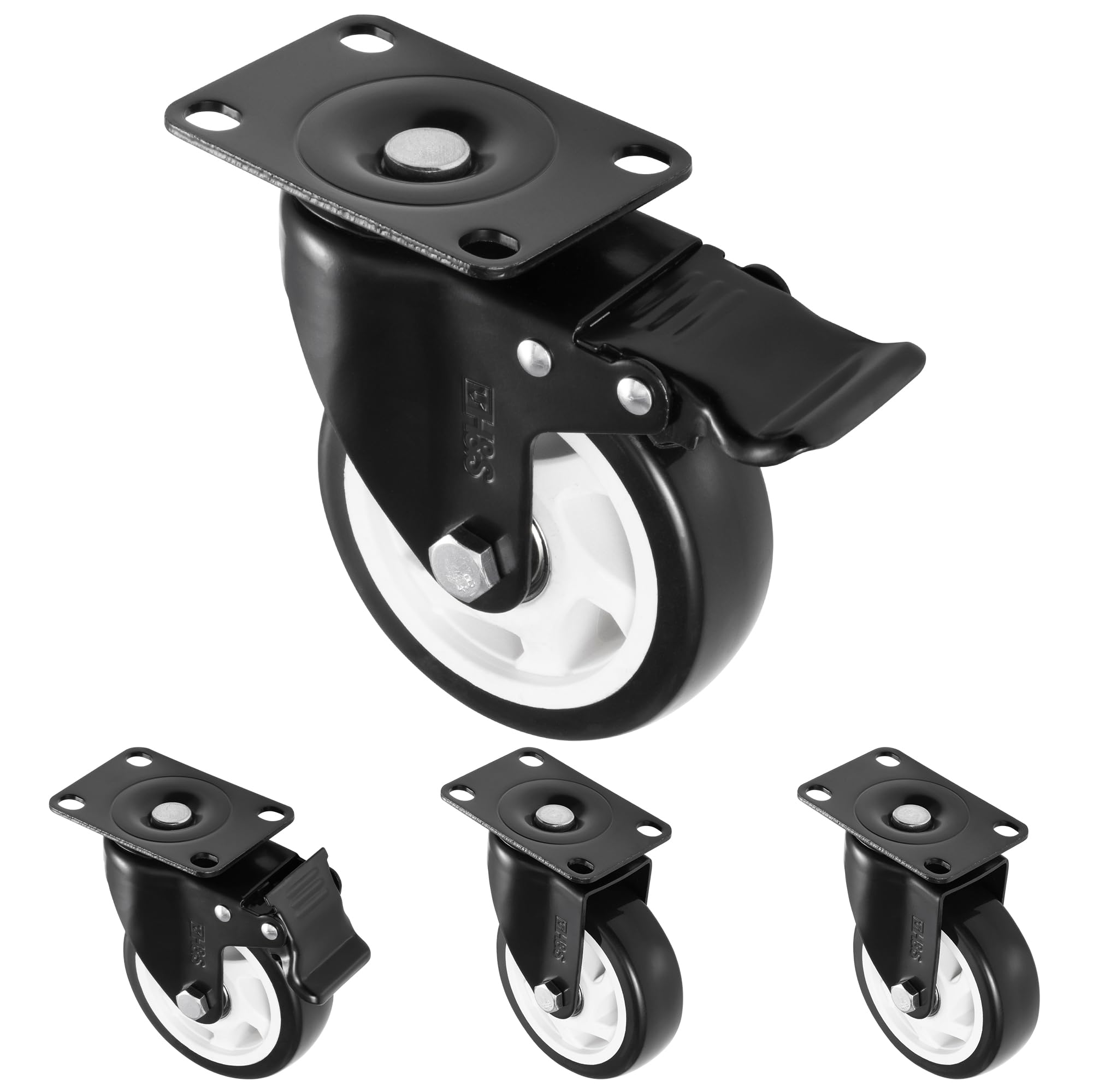 H&S Heavy Duty 100mm Swivel Castor Wheels with Brakes - 600KG 4 Pack
