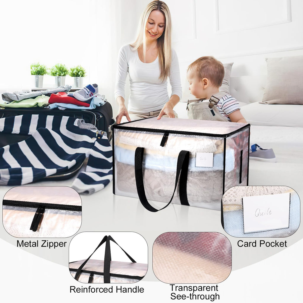 Yafe 3 Pack Large Clothes Storage Bags with Lids, 91L Clear Moving Boxes - image 3