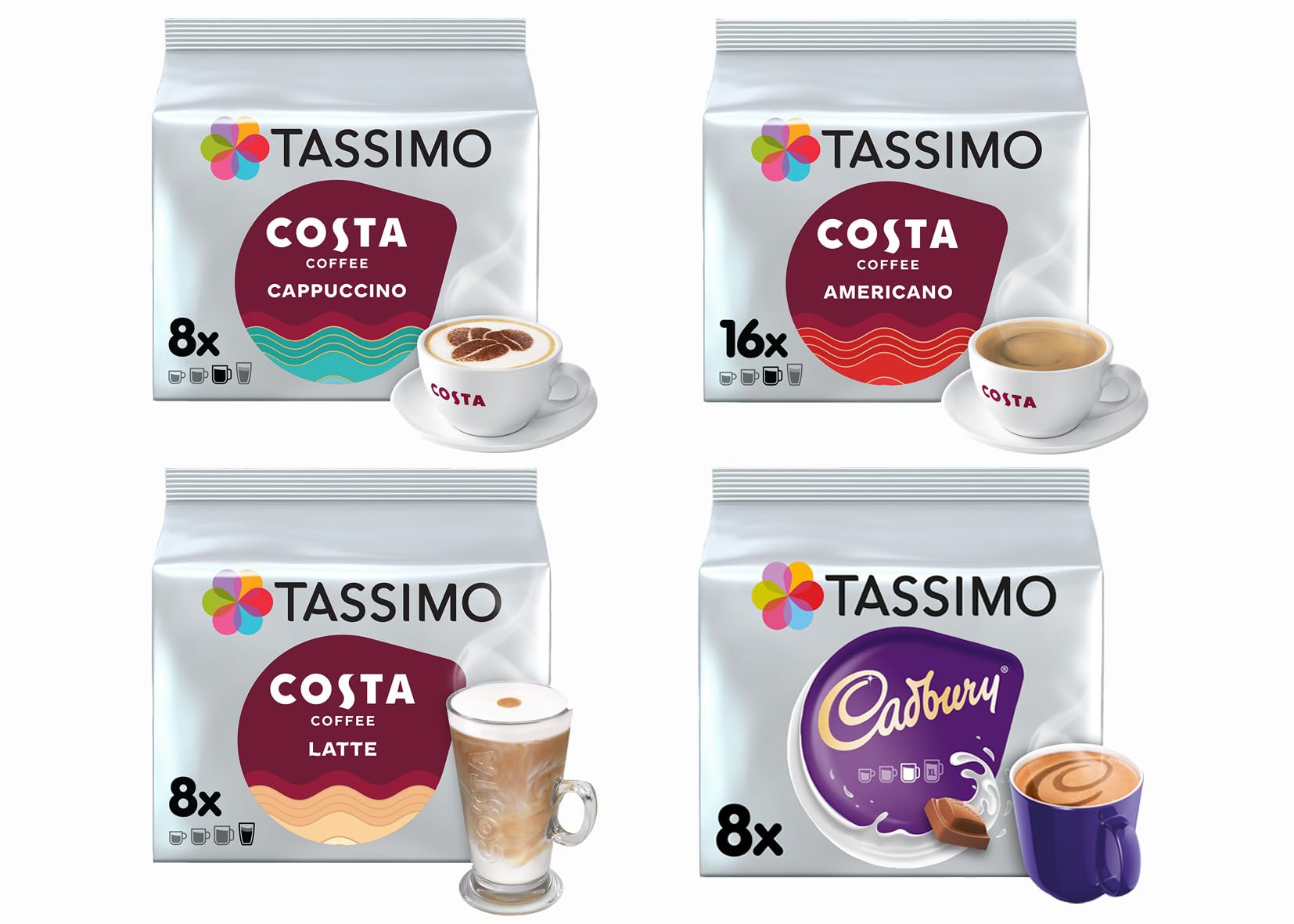 Tassimo Costa Coffee Pods Variety Pack - 40 T-Discs (4 Pack Bundle)