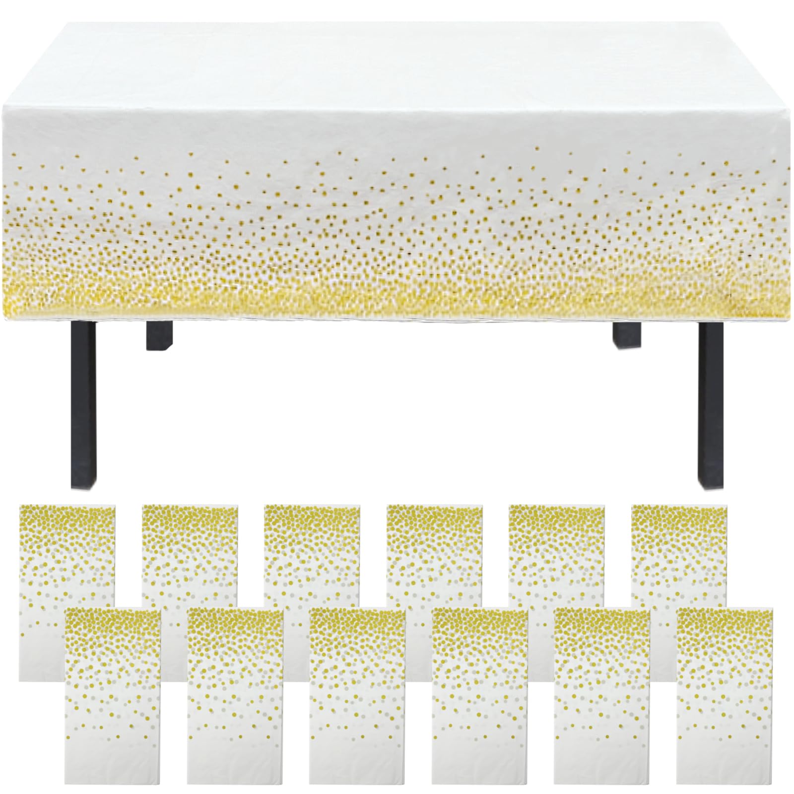 12-Pack Gold Dot Disposable Tablecloths - 137x274cm Waterproof
