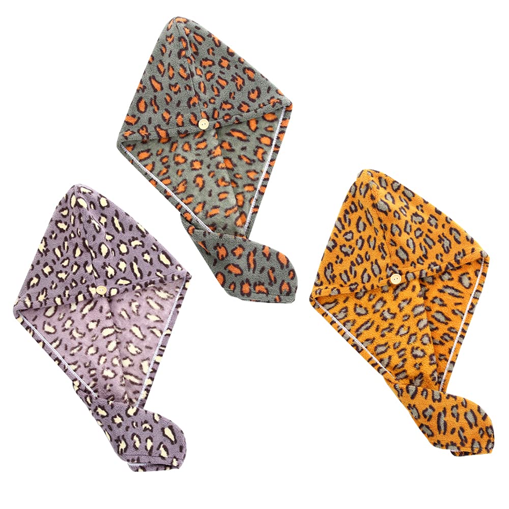 Jolof Store Leopard Microfiber Hair Towel Wrap | 3-Piece Quick Dry Turban