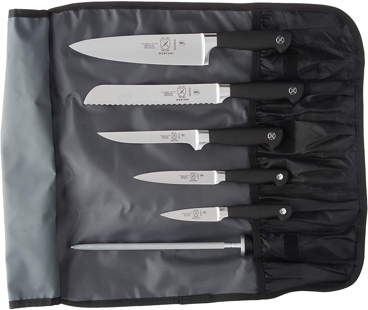 Mercer Culinary Genesis 7-Piece Forged Knife Roll Set | Stainless Steel