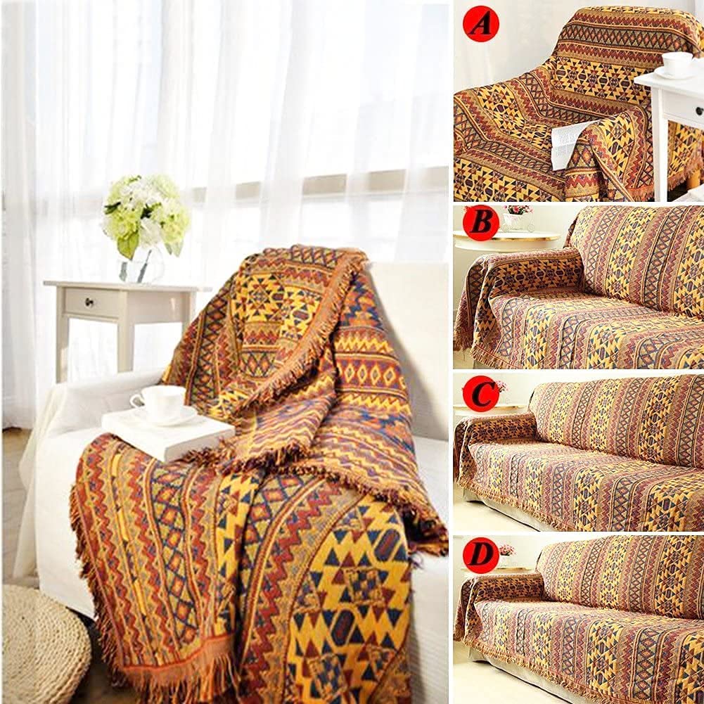 VANJOROY Bohemian Cotton Throw Blanket – Handwoven Knitted Sofa Cover