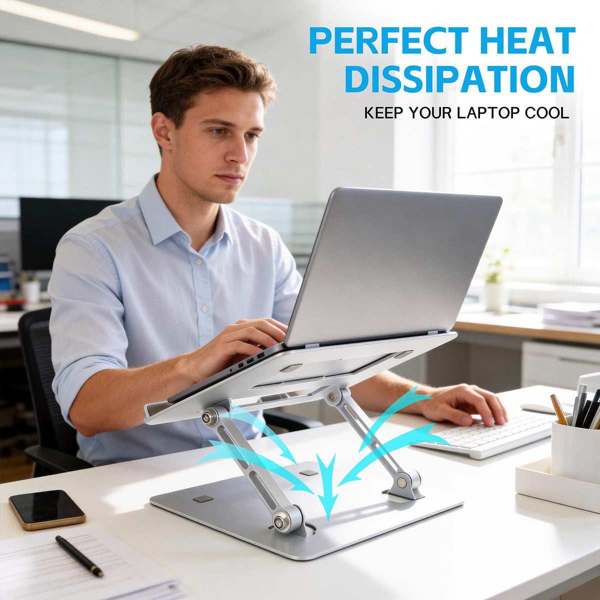 Zolirao Adjustable Laptop Stand for Desk, Height Adjustable Aluminium Laptop Riser with Cooling Vent - image 4