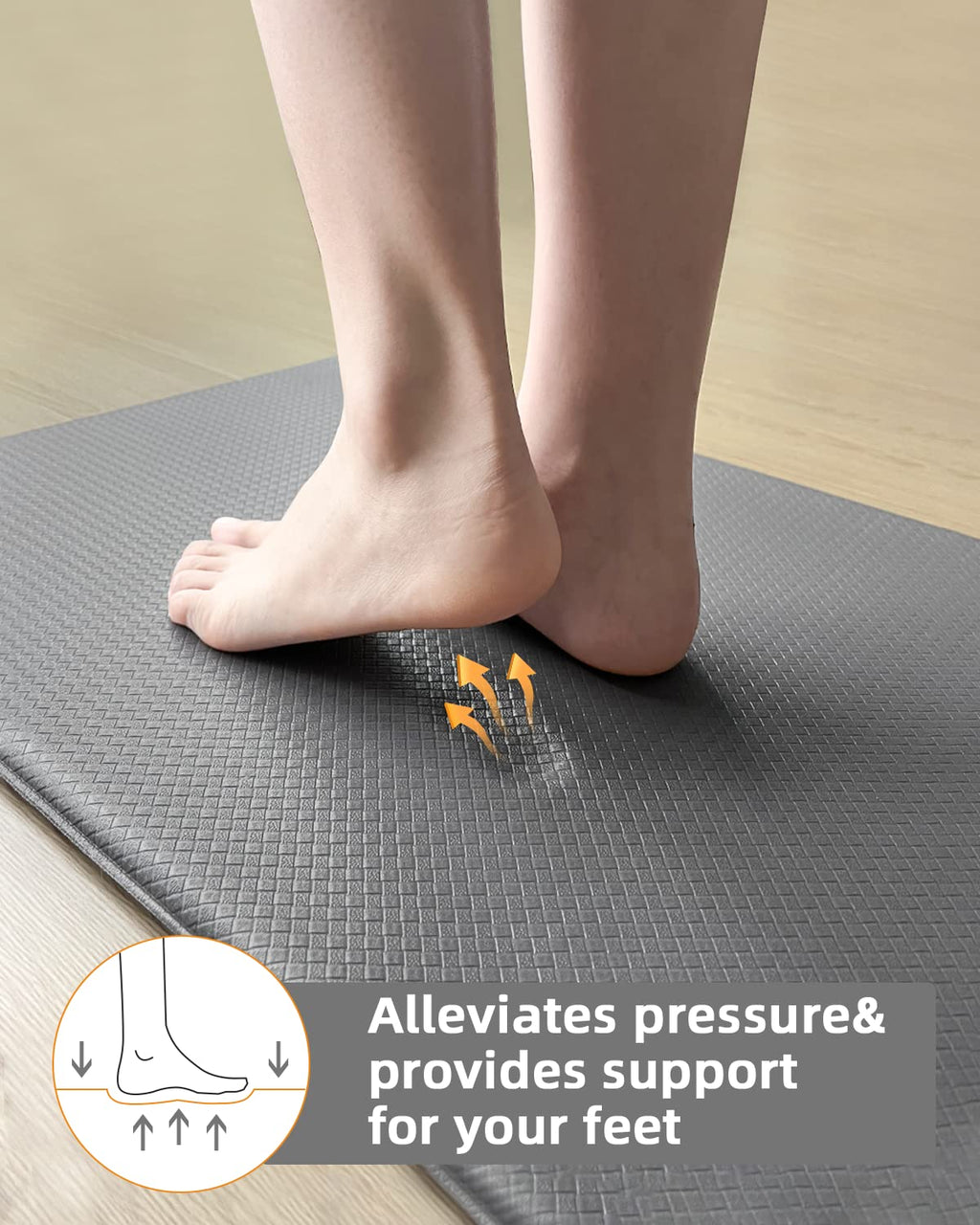 Artnice Anti Fatigue Kitchen Mat Set | 0.47" Thick Memory Foam Rugs, Grey