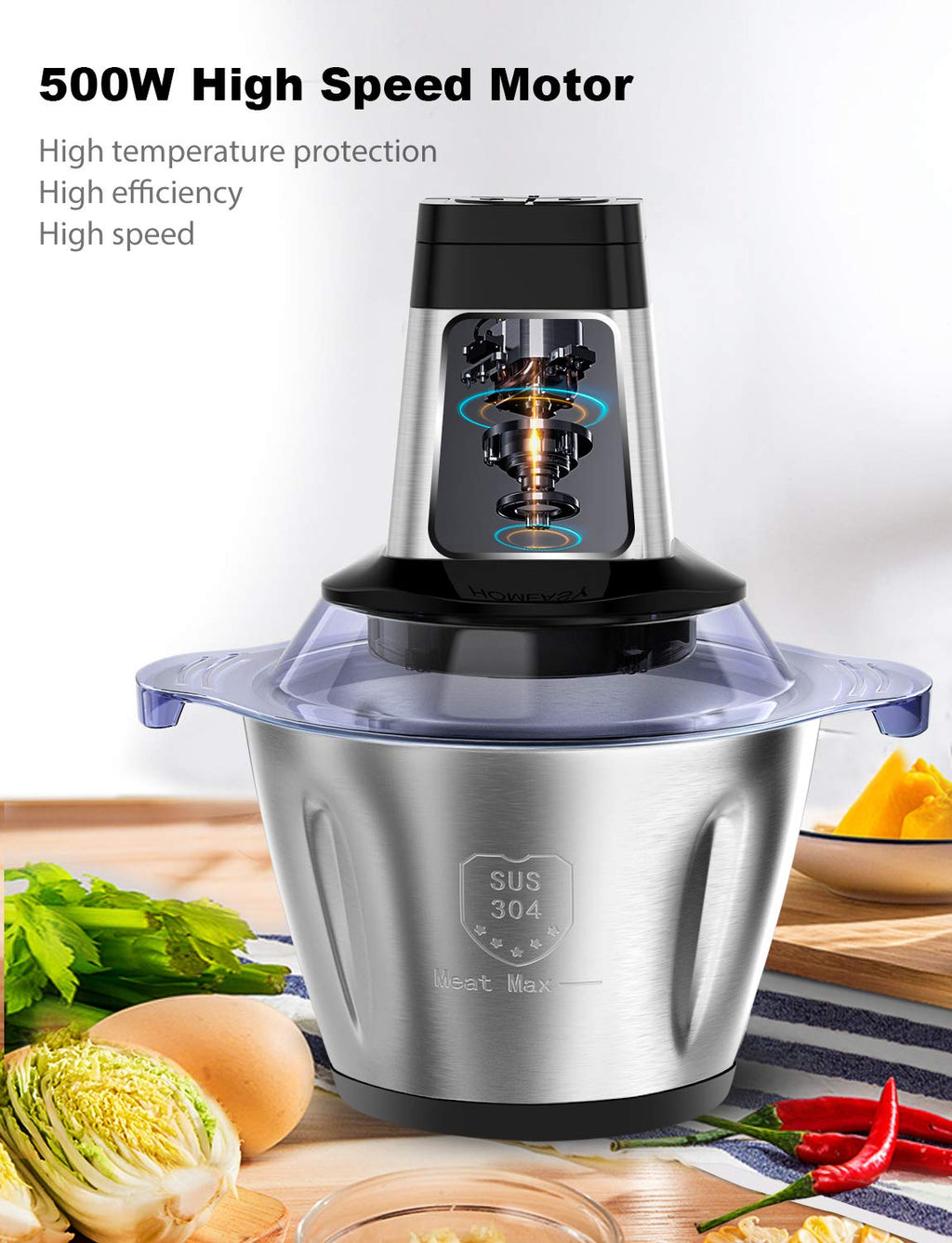 Homeasy Food Processor | 2.5L Stainless Steel Meat Grinder & Chopper