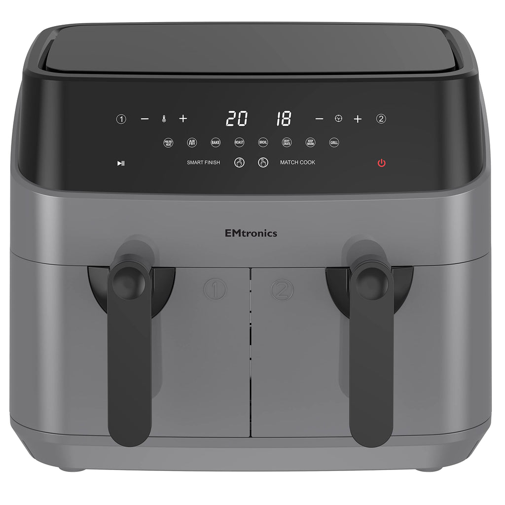 EMtronics Dual Air Fryer | 9L Extra Large Double Basket | 1750W Digital