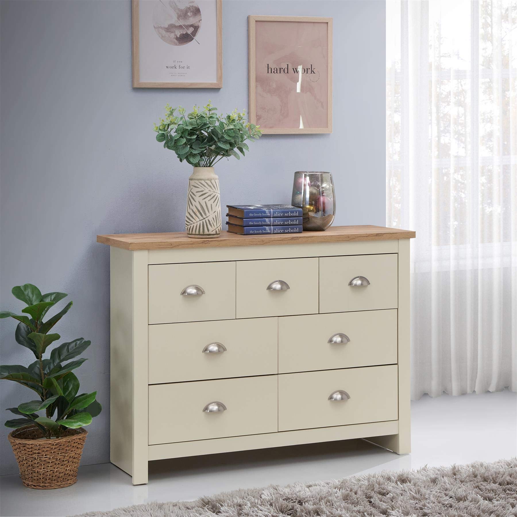 Lisbon 7 Drawer Chest of Drawers | Cream Engineered Wood Storage Unit
