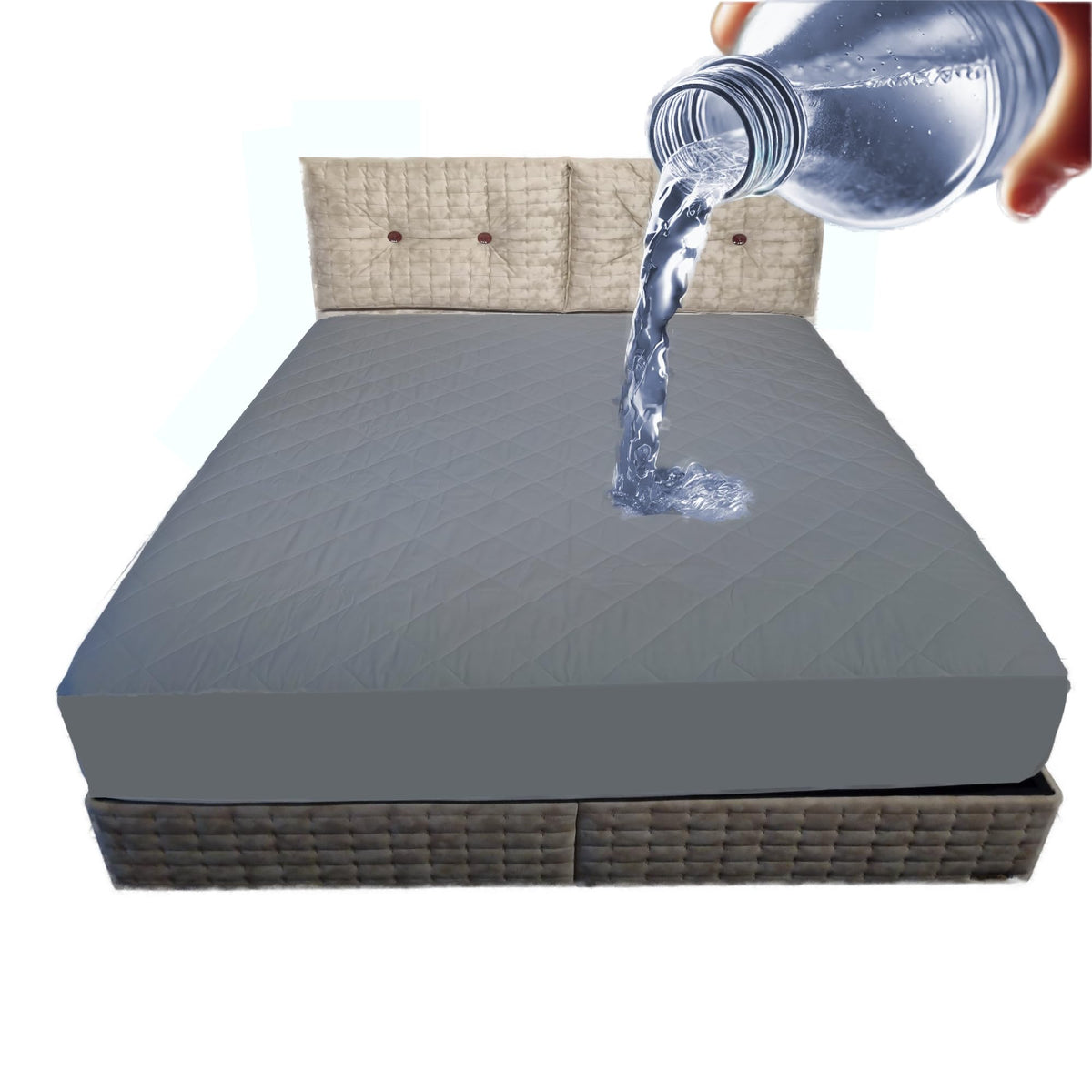 Cotton Mattress Protector, Waterproof, Quilted with Anti-Allergic, Anti Dust Mite, Soft and Quiet, Breathable Grey, 160 x 200 cm - image 1