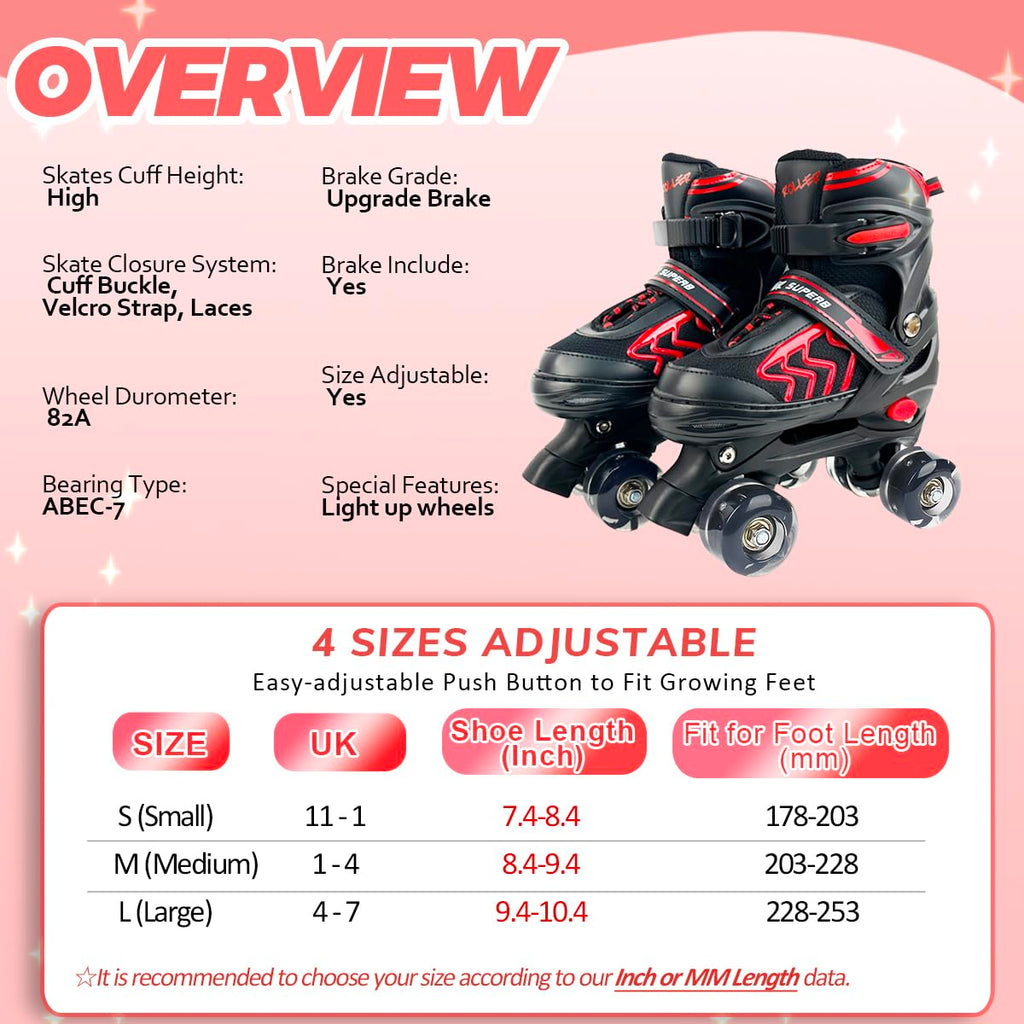 Jolof Store Kids Roller Skates | 4-Size Adjustable with 8 Light Up Wheels