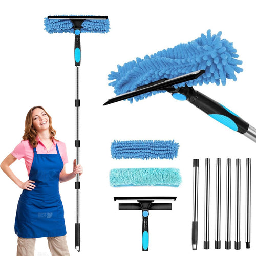 2-in-1 Window Squeegee Kit | 250cm Extension Pole & Scrubber