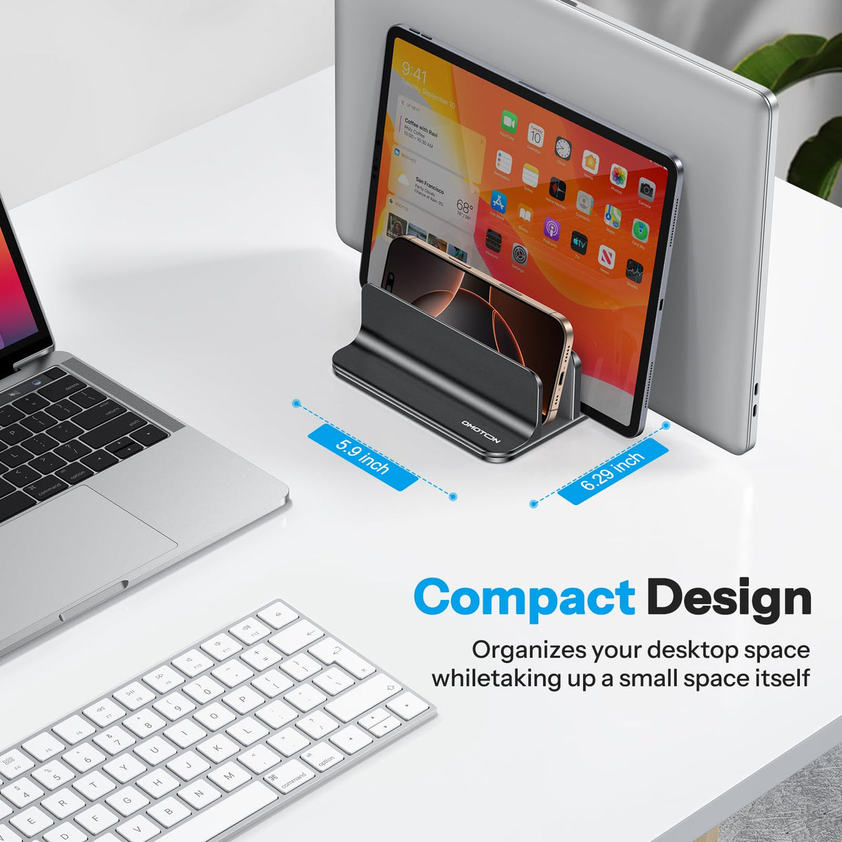 OMOTON Vertical Laptop Stand, Aluminium, Adjustable Dock Size, 3-Slot - image 5