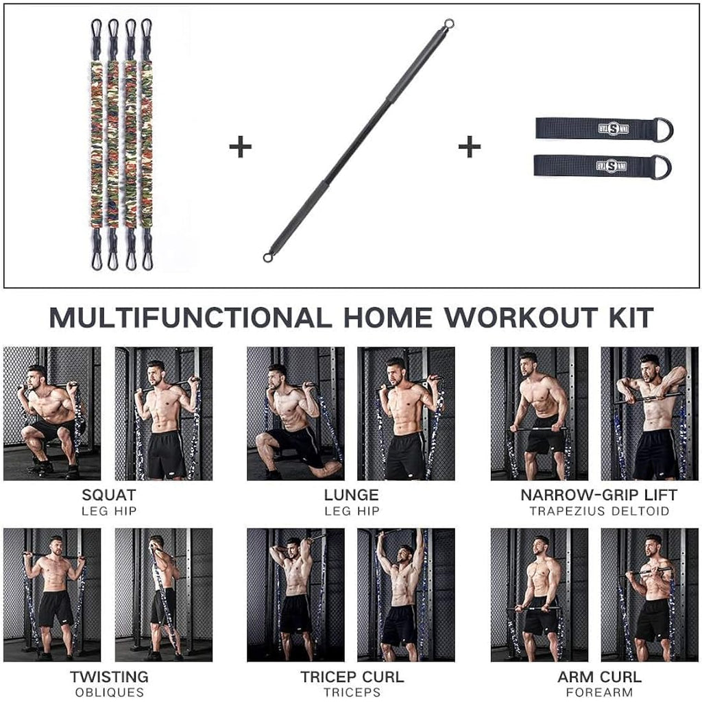INNSTAR Portable Home Gym Set | Resistance Band Bench Press & Squat Bar