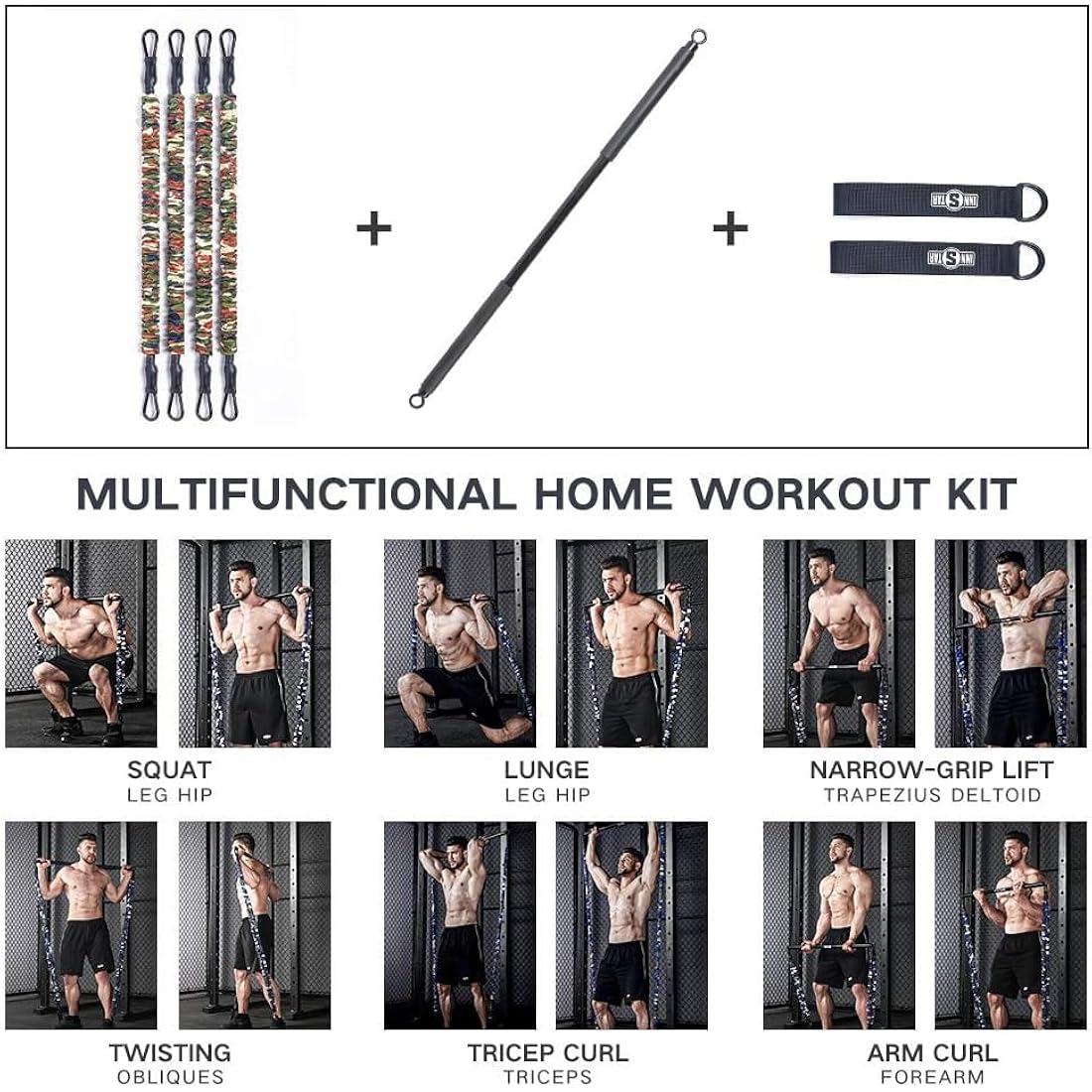INNSTAR Portable Home Gym Set | Resistance Band Bench Press & Squat Bar