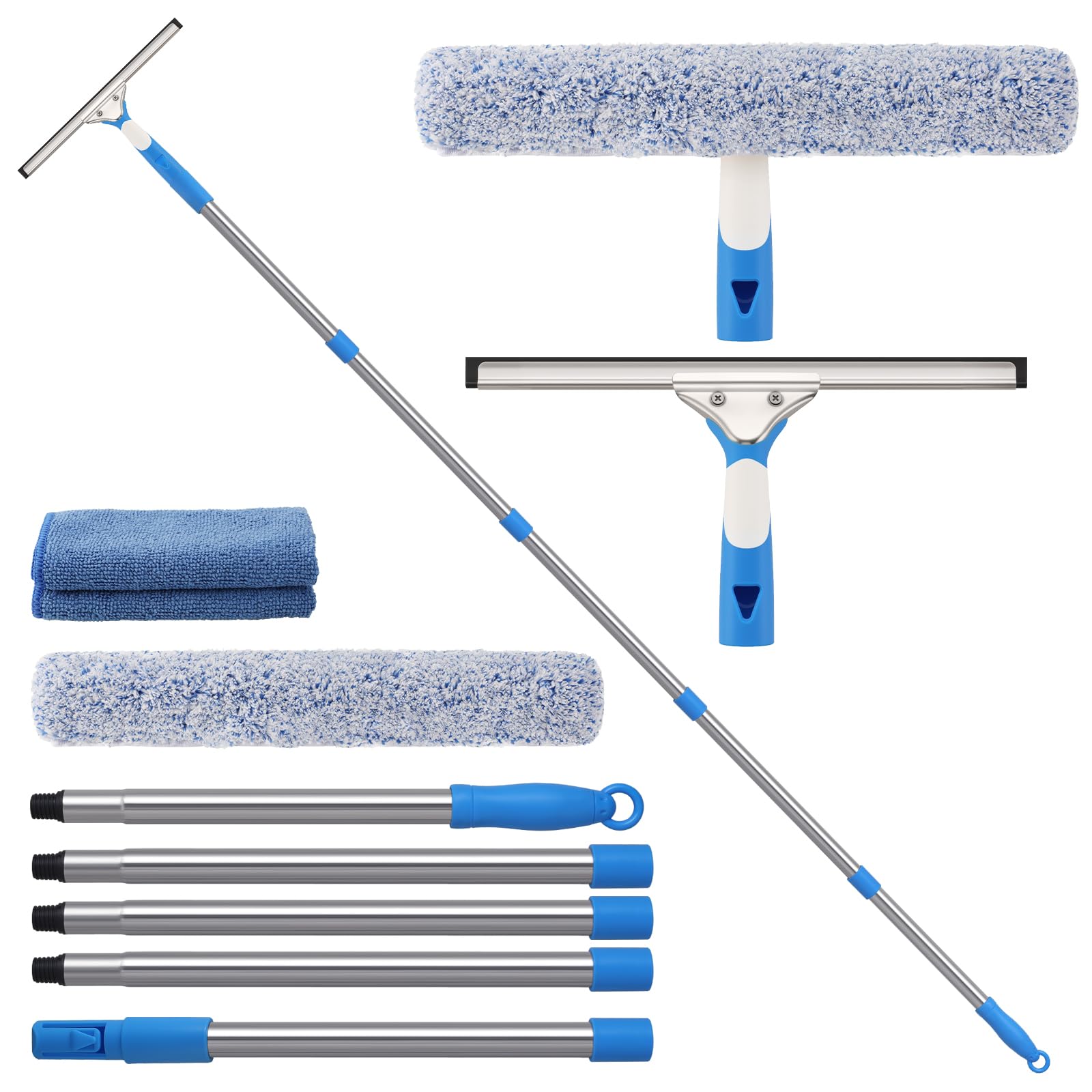 Mitclear Window Cleaning Kit | 77" Extension Pole, Squeegee & Scrubber