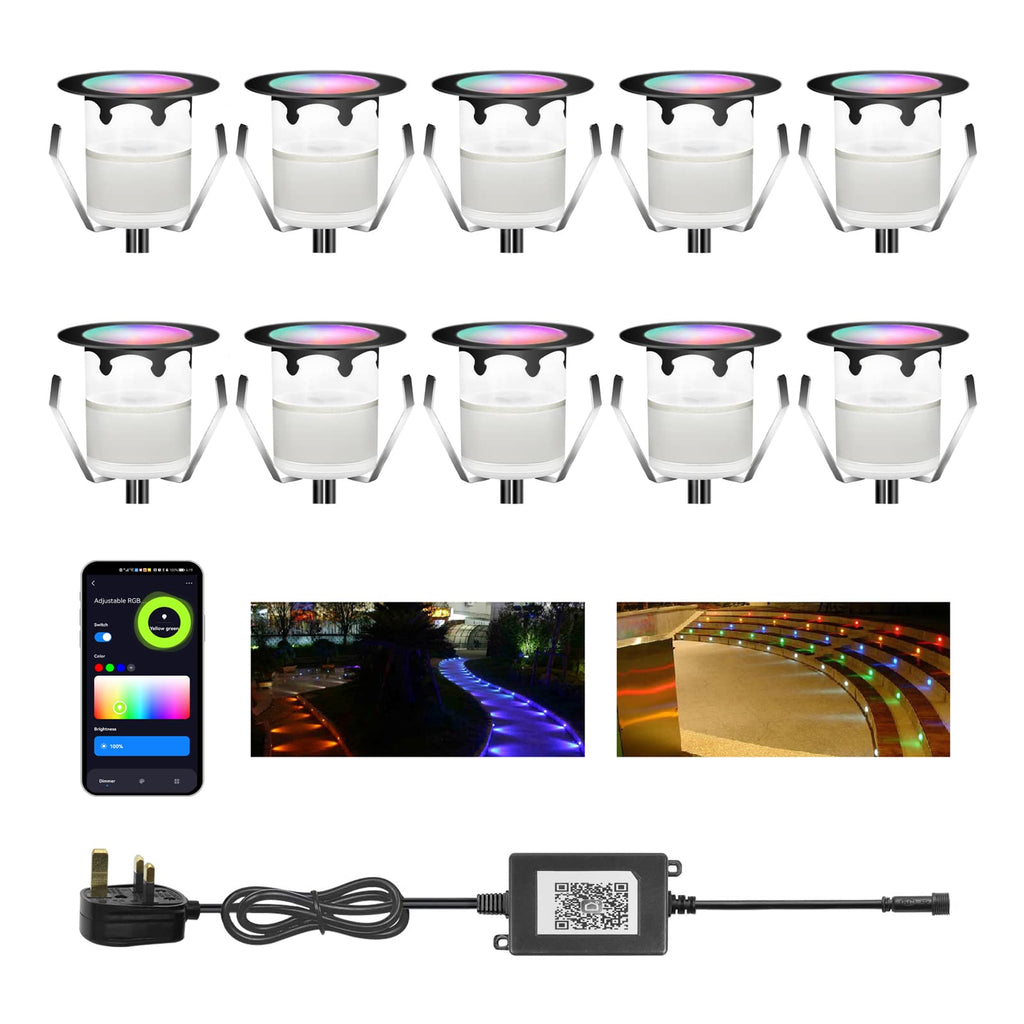YZGWZLD RGB LED Decking Lights – 10 Pack Bluetooth Smart Garden Plinth Lights
