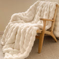 Faux Rabbit Fur Bubble Throw Blanket - Beige, 152x203cm