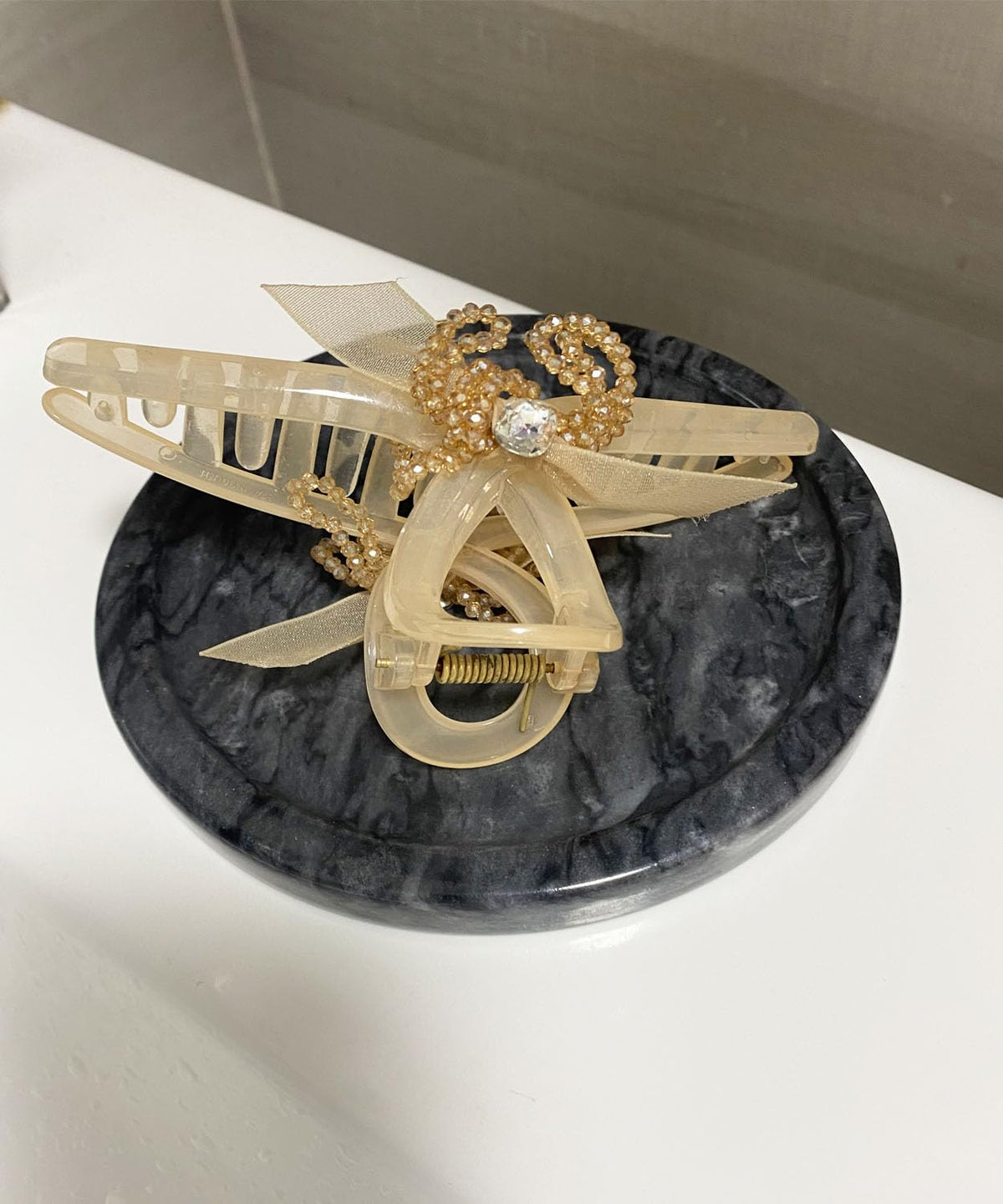 Natural Marble Tray, Circular Marble Stone Decorative Tray for Counter，Jewelry, Vanity, BlackRound Small Tray, 5-1/2" DiameterBlack