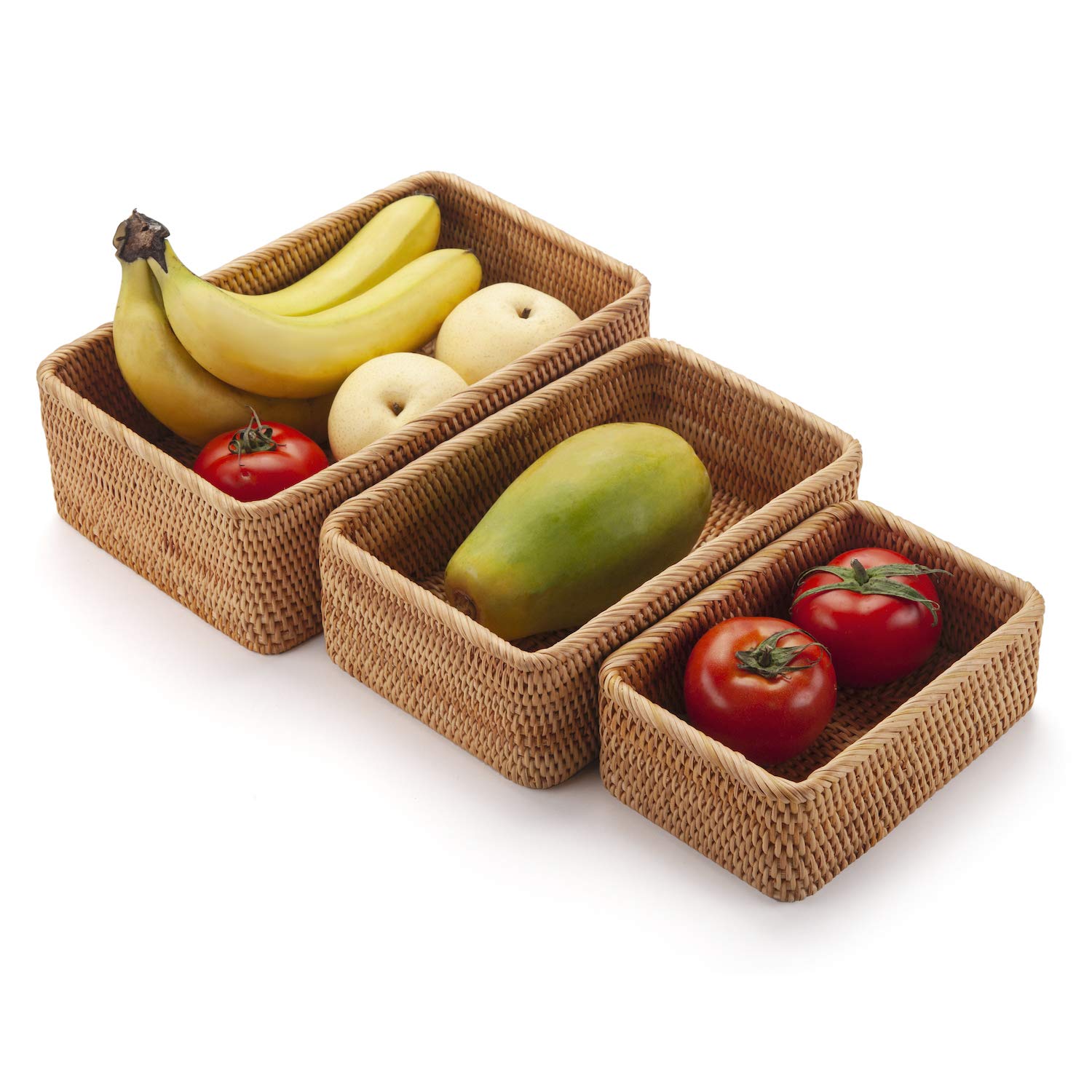 Rectangular Rattan Storage Baskets | Stackable Woven Wicker Set