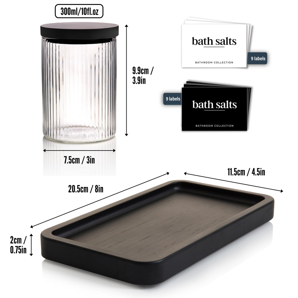 Mason & Fable Ribbed Glass Bathroom Jars with Airtight Black Bamboo Lids | Cotton Pad/Buds/Q tip Holder