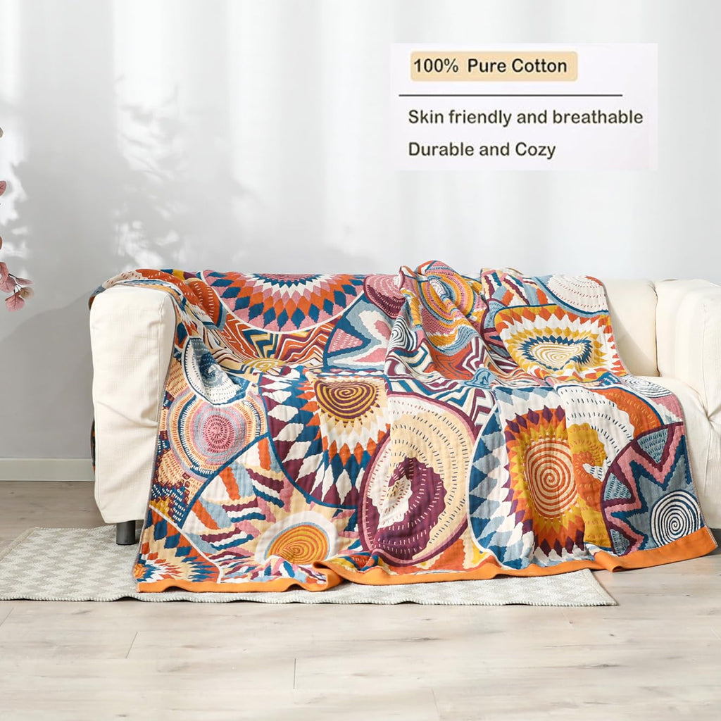 VANJOROY Bohemian Throw Blanket – 100% Organic Cotton Boho Sofa Cover