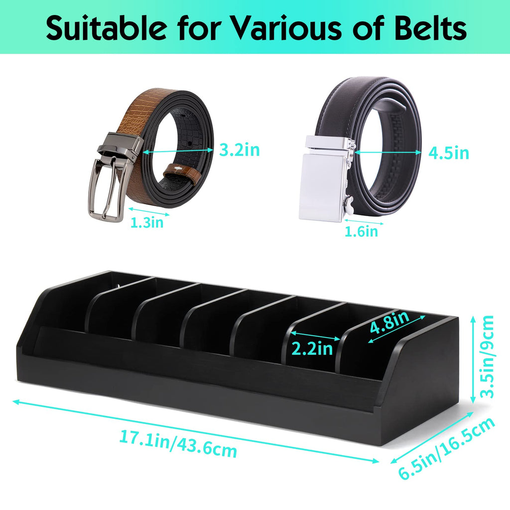 B4Life Bamboo Belt Organizer – 7 Compartment Display Case for Men