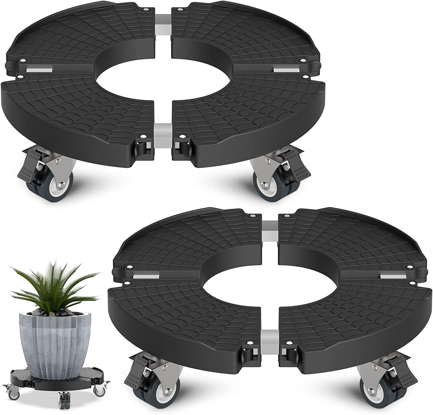 WELDUN 2 Pack Heavy Duty Plant Caddy with Wheels - Adjustable 40-57cm
