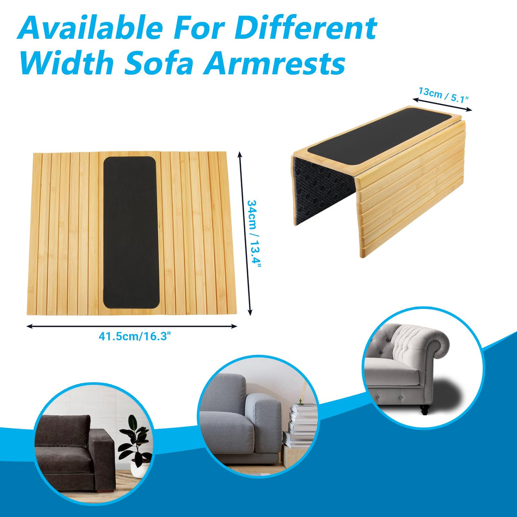 Bamboo Sofa Arm Tray Table - Anti-Slip Foldable Couch Sofa Armrest Tray, Removable Large Couch Cup Holder for Drinks Cup Cellphone Remote Snacks - image 2