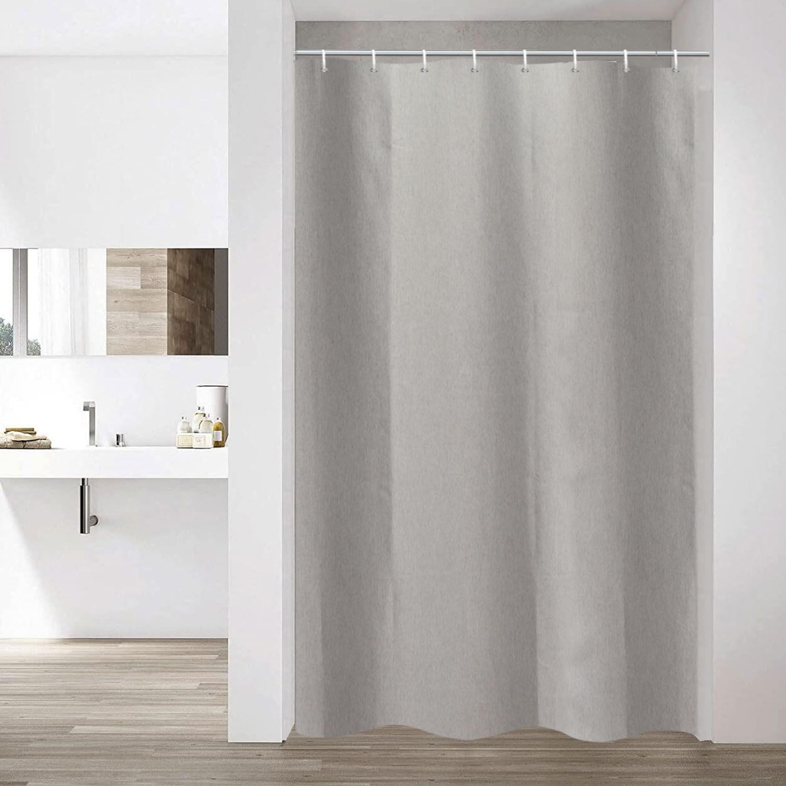 Jolof Store Grey Linen Textured Shower Curtain – Heavy Duty Waterproof