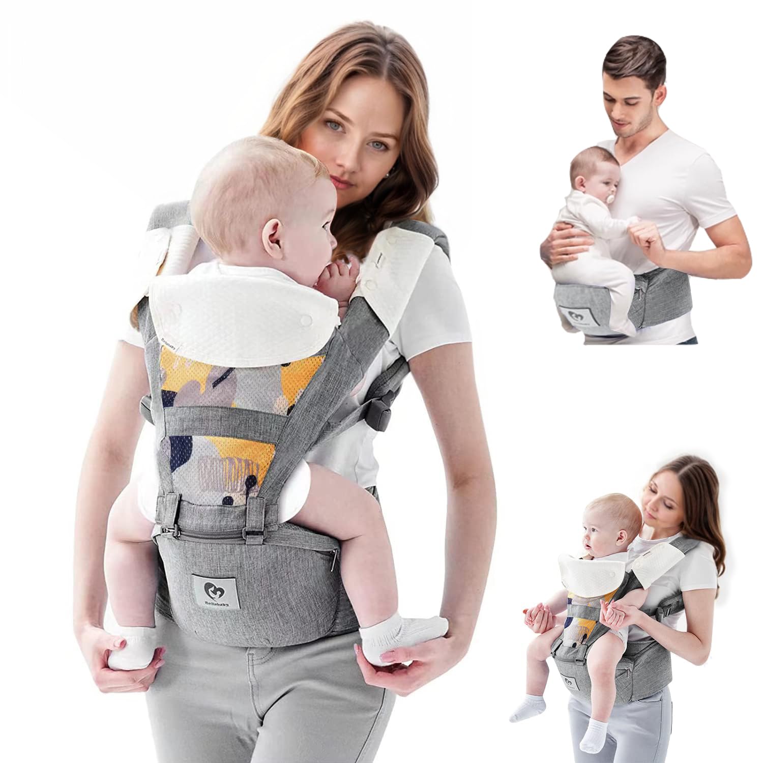 Bellababy 6-in-1 Ergonomic Baby Carrier with Hip Seat - Grey