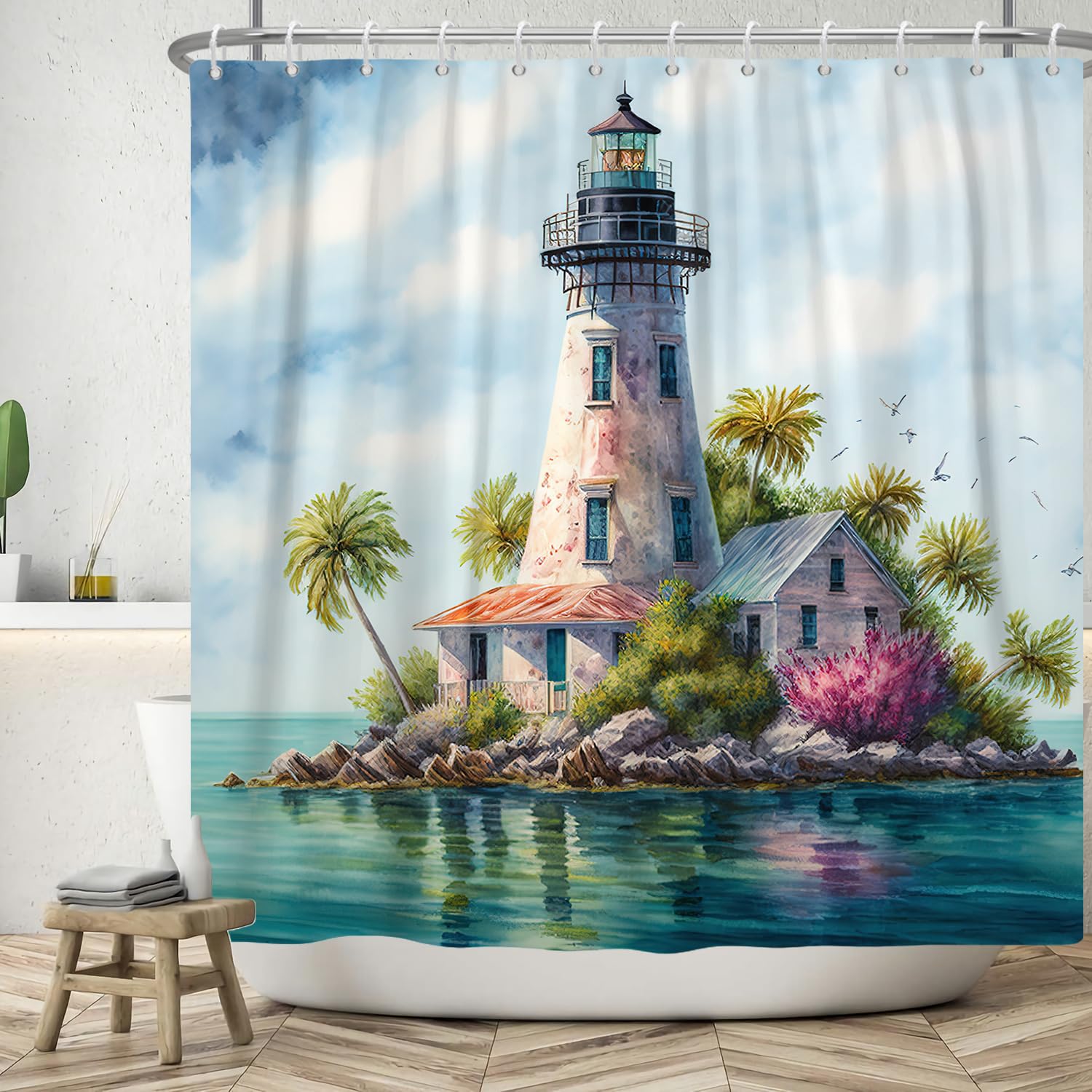 Watercolor Blue Ocean Shower Curtain | 180x180cm Washable Polyester